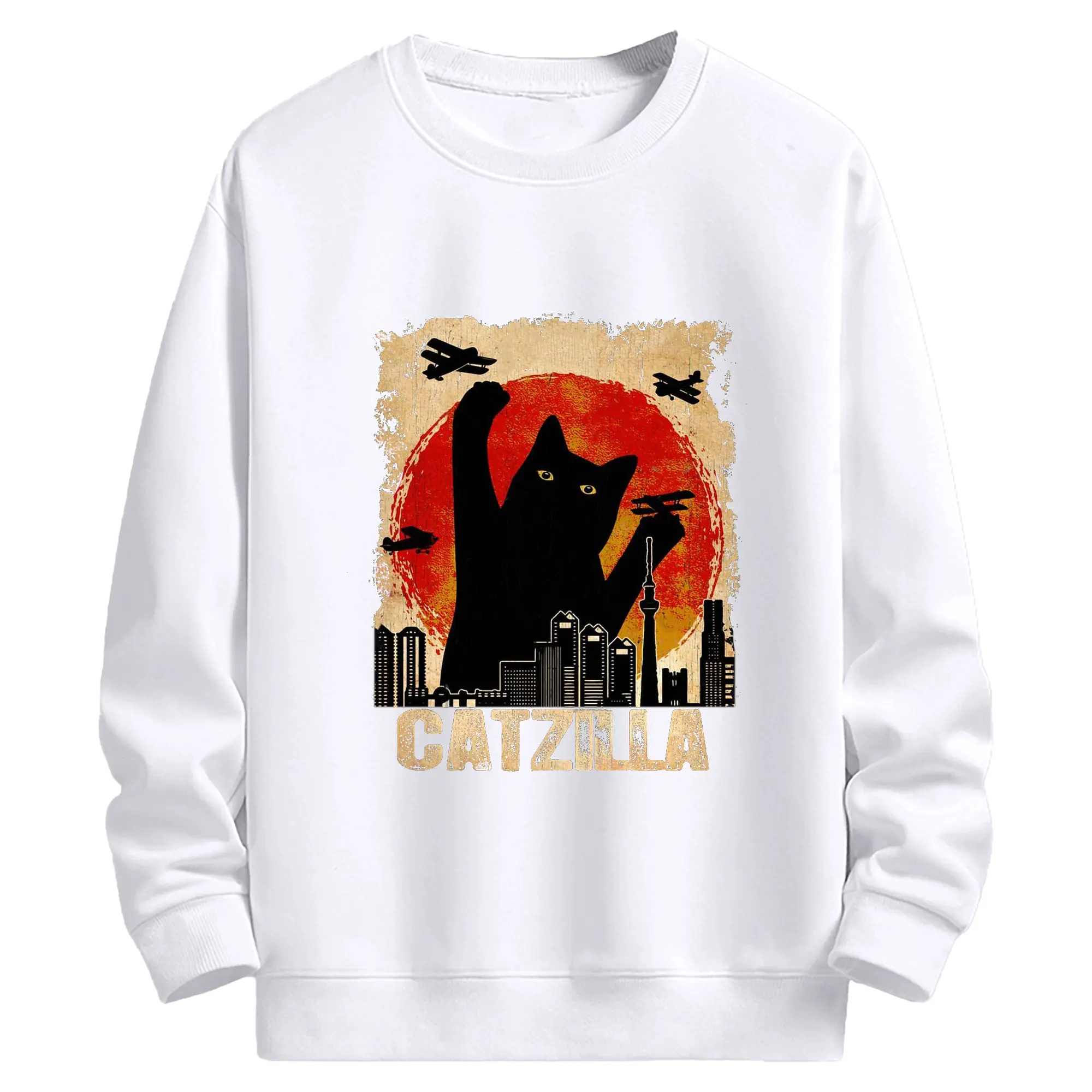 ゴジラ キャットジラ CATZILLA - 高品質 クルーネック スウェット ・ コットン59％ ポリエステル41％ ・ ユニセックス 長袖 トレーナー ・ カジュアル デイリー スポーツ 散歩用