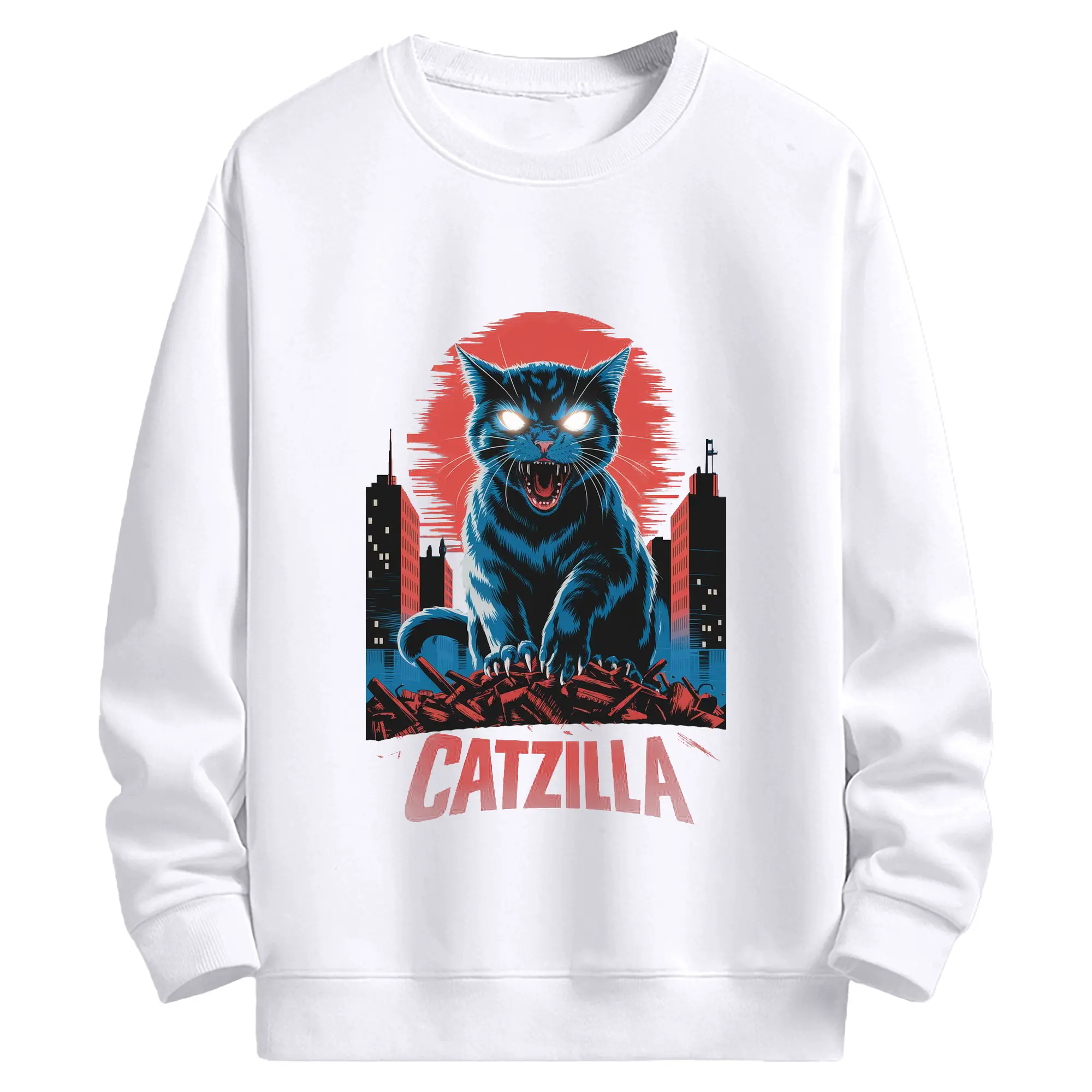 ゴジラ キャットジラ CATZILLA - 高品質 クルーネック スウェット ・ コットン59％ ポリエステル41％ ・ ユニセックス 長袖 トレーナー ・ カジュアル デイリー スポーツ 散歩用