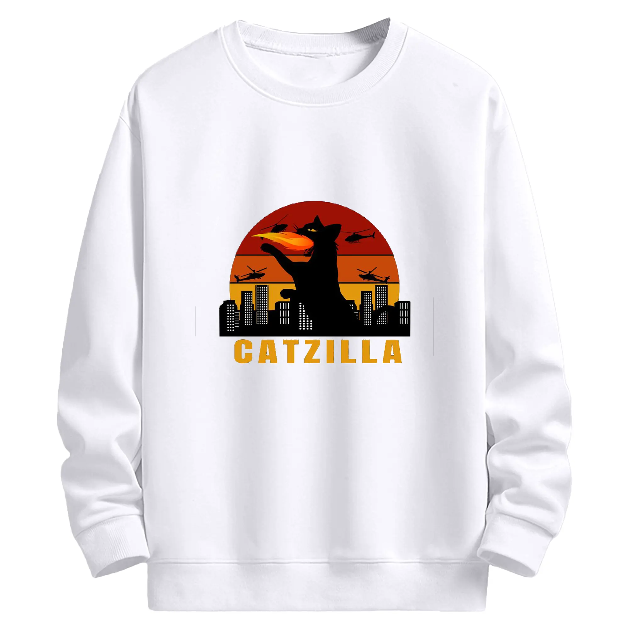 ゴジラ キャットジラ CATZILLA - 高品質 クルーネック スウェット ・ コットン59％ ポリエステル41％ ・ ユニセックス 長袖 トレーナー ・ カジュアル デイリー スポーツ 散歩用