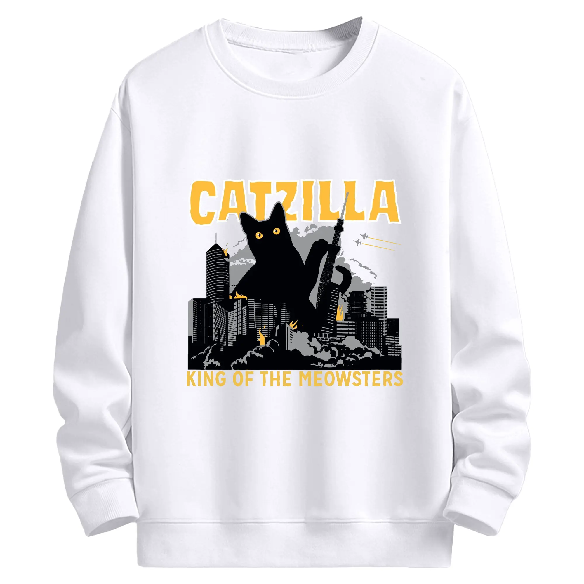 ゴジラ キャットジラ CATZILLA - 高品質 クルーネック スウェット ・ コットン59％ ポリエステル41％ ・ ユニセックス 長袖 トレーナー ・ カジュアル デイリー スポーツ 散歩用
