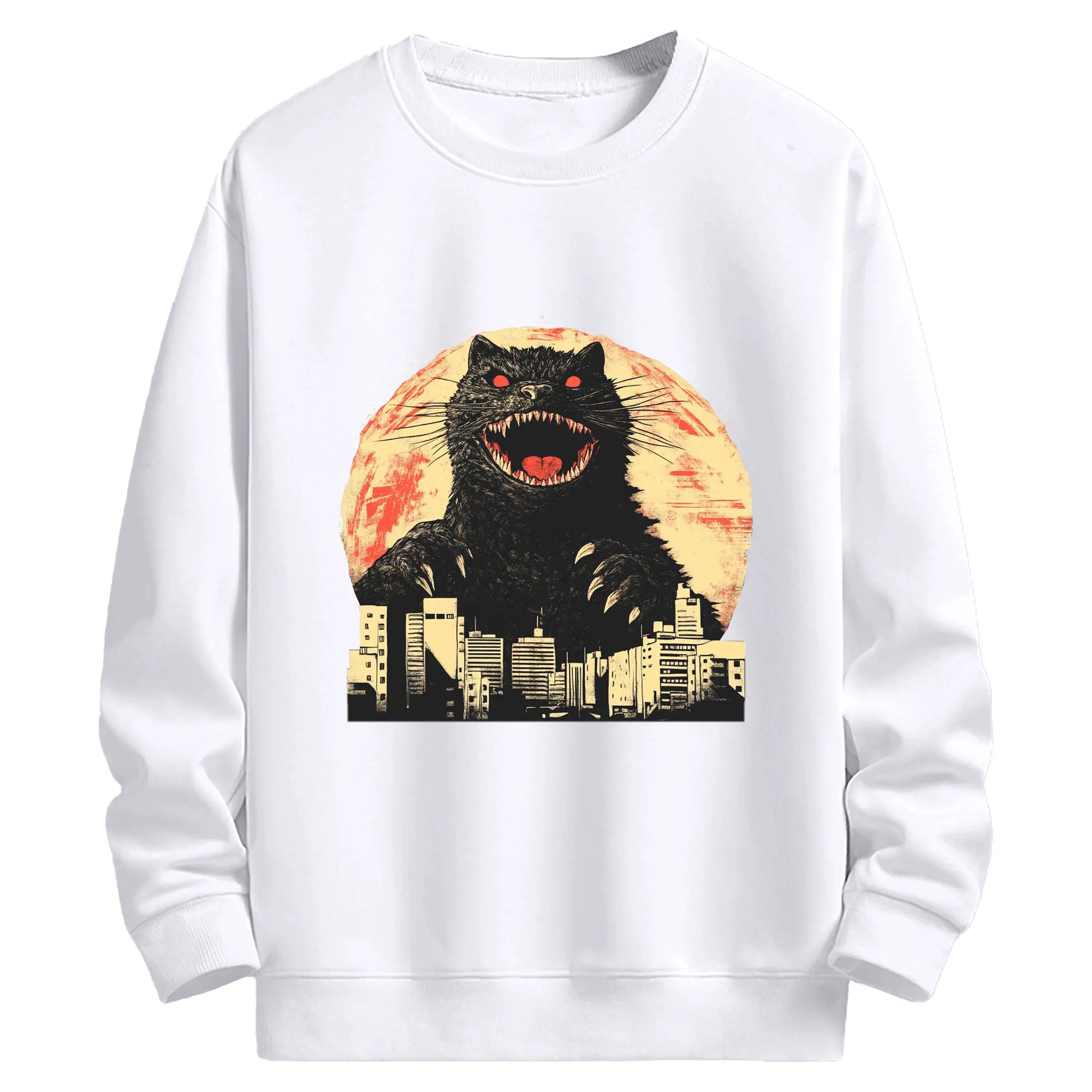 ゴジラ キャットジラ CATZILLA - 高品質 クルーネック スウェット ・ コットン59％ ポリエステル41％ ・ ユニセックス 長袖 トレーナー ・ カジュアル デイリー スポーツ 散歩用