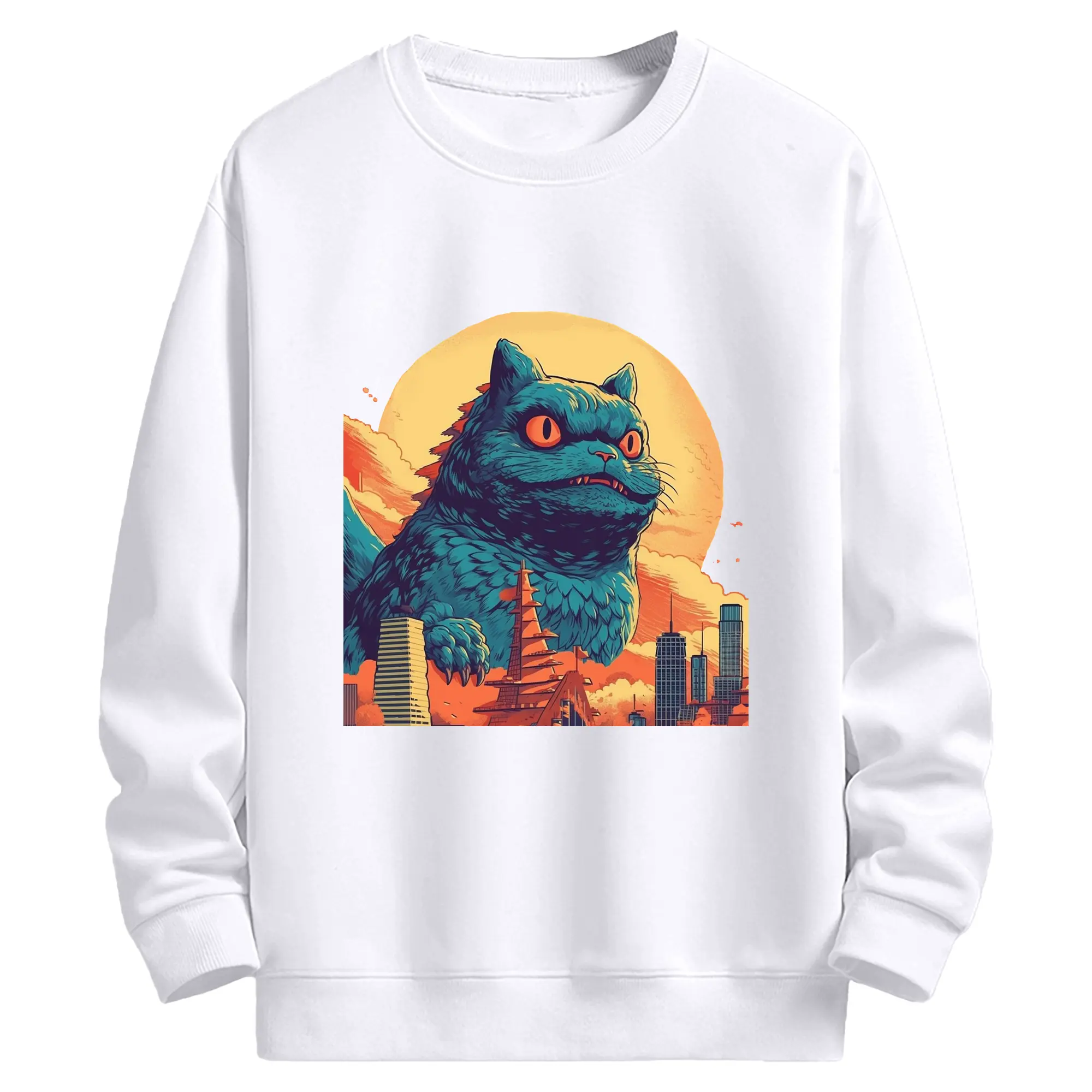 ゴジラ キャットジラ CATZILLA - 高品質 クルーネック スウェット ・ コットン59％ ポリエステル41％ ・ ユニセックス 長袖 トレーナー ・ カジュアル デイリー スポーツ 散歩用