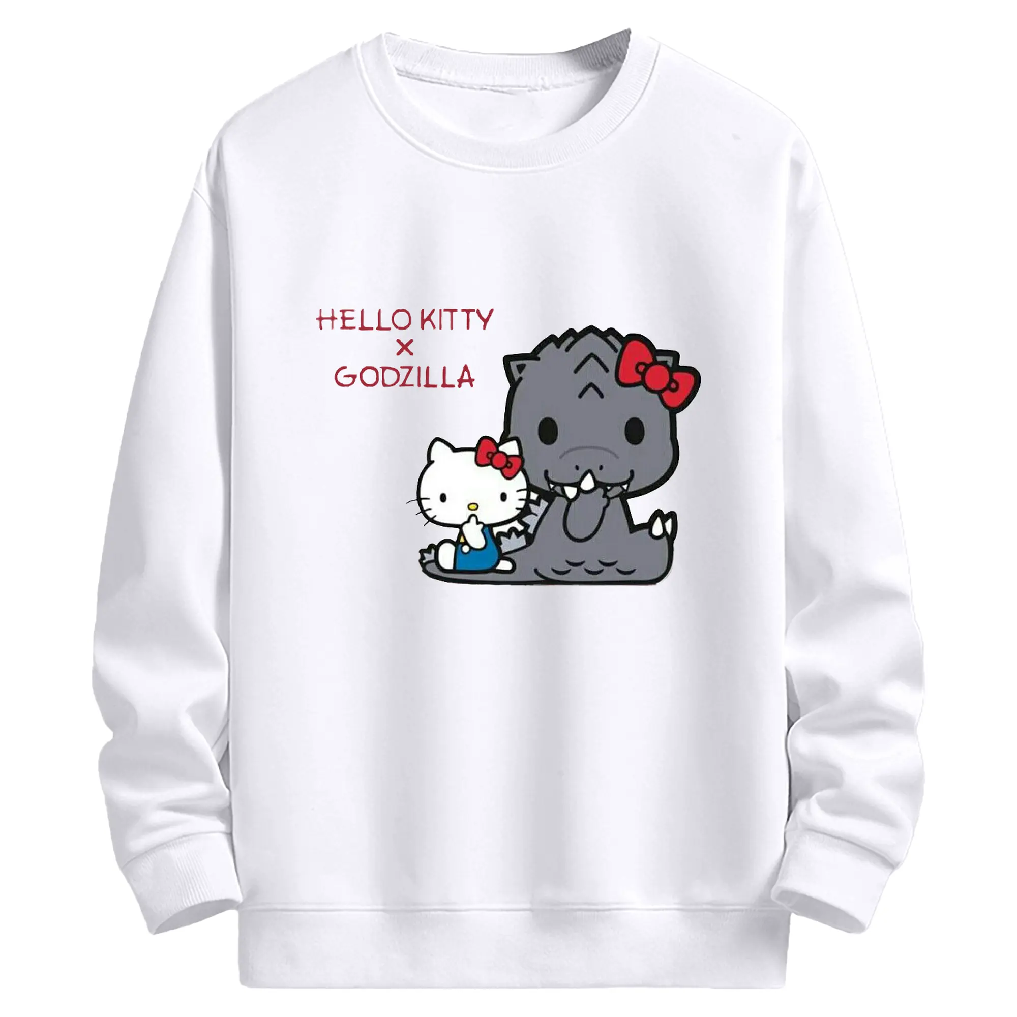 ゴジラ コラボ ハローキティ×ゴジラ特別限定 - 高品質 クルーネック スウェット ・ コットン59％ ポリエステル41％ ・ ユニセックス 長袖 トレーナー ・ カジュアル デイリー スポーツ 散歩用