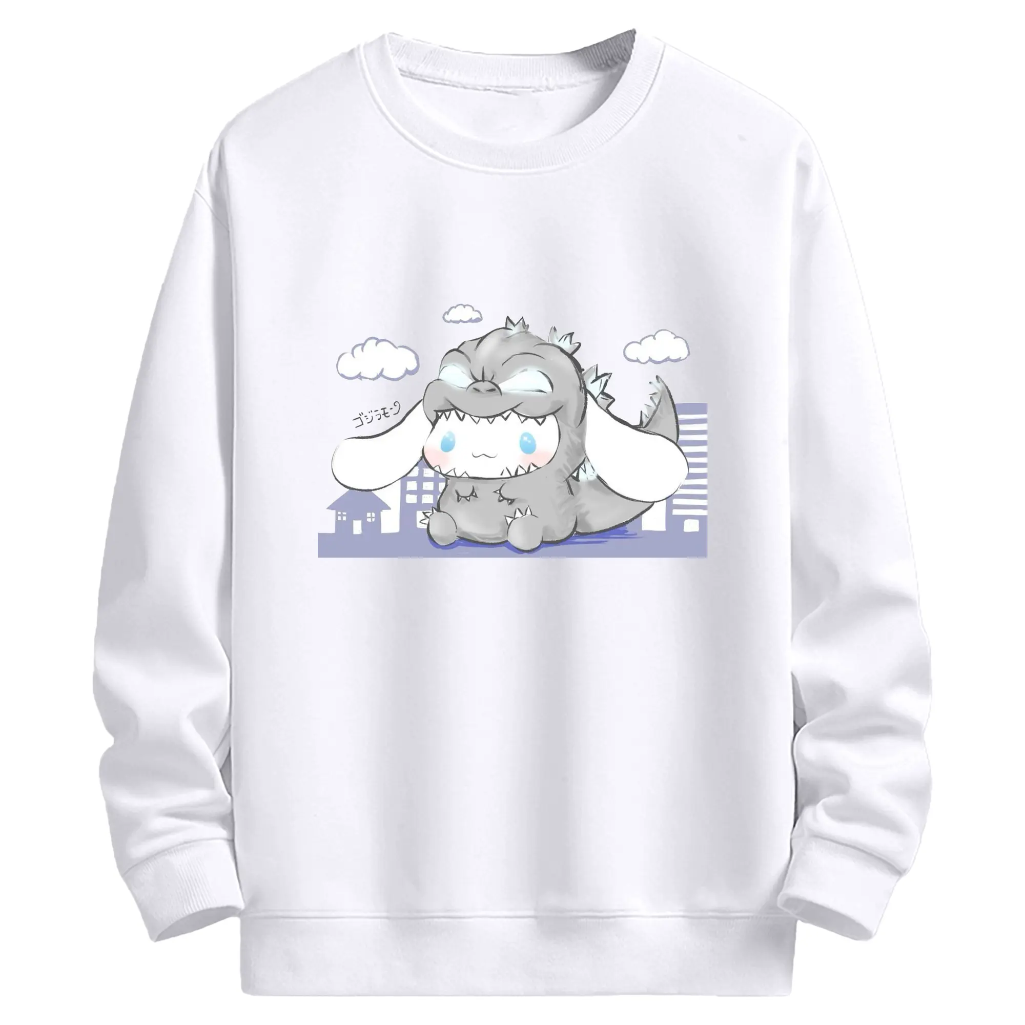 ゴジラ コラボ  シナモロール×ゴジラ - 高品質 クルーネック スウェット ・ コットン59％ ポリエステル41％ ・ ユニセックス 長袖 トレーナー ・ カジュアル デイリー スポーツ 散歩用