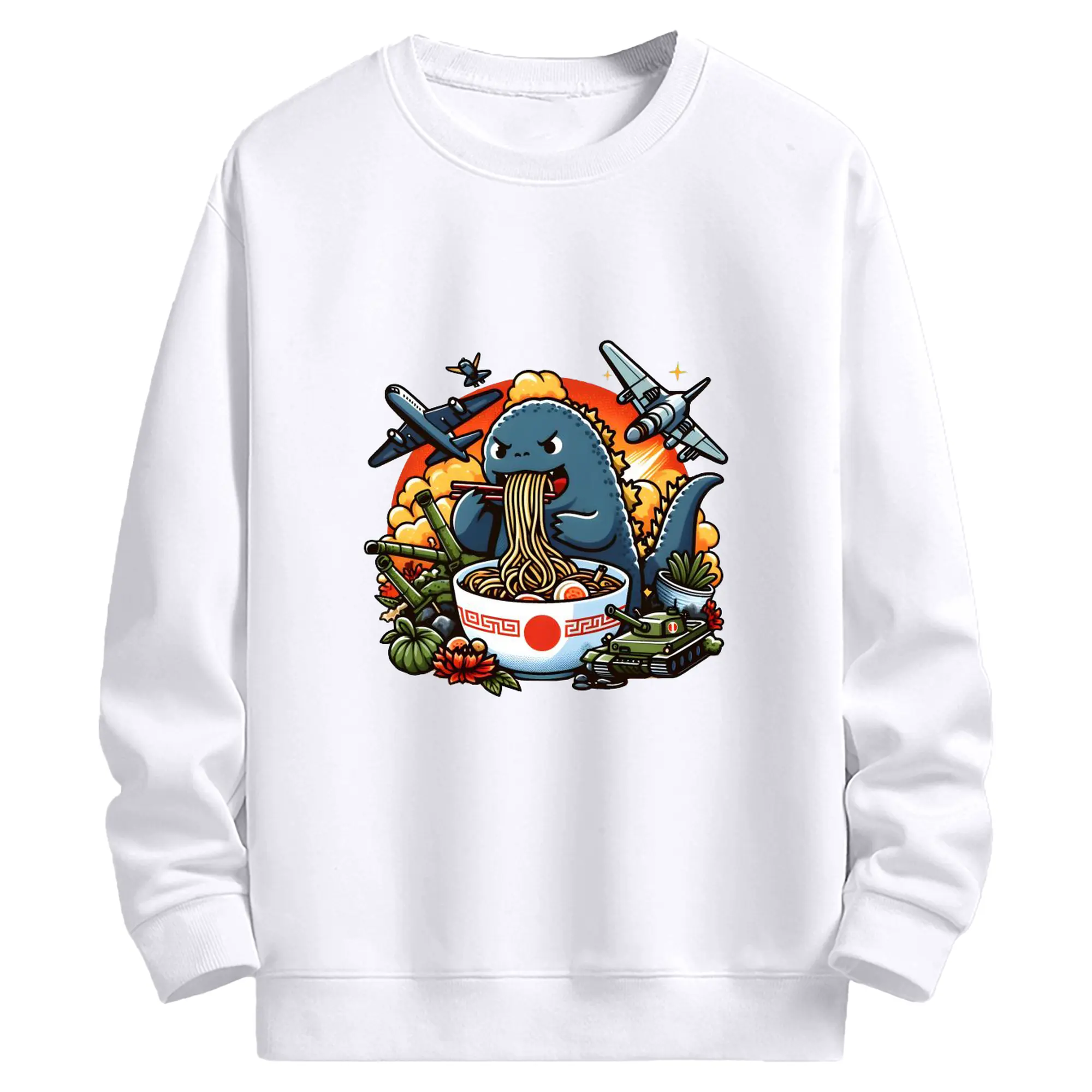 ゴジラの食事タイム - 高品質 クルーネック スウェット ・ コットン59％ ポリエステル41％ ・ ユニセックス 長袖 トレーナー ・ カジュアル デイリー スポーツ 散歩用