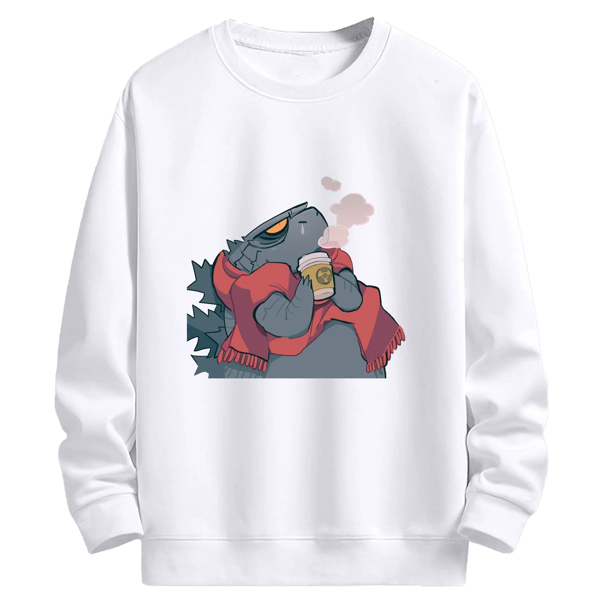 ゴジラの食事タイム - 高品質 クルーネック スウェット ・ コットン59％ ポリエステル41％ ・ ユニセックス 長袖 トレーナー ・ カジュアル デイリー スポーツ 散歩用