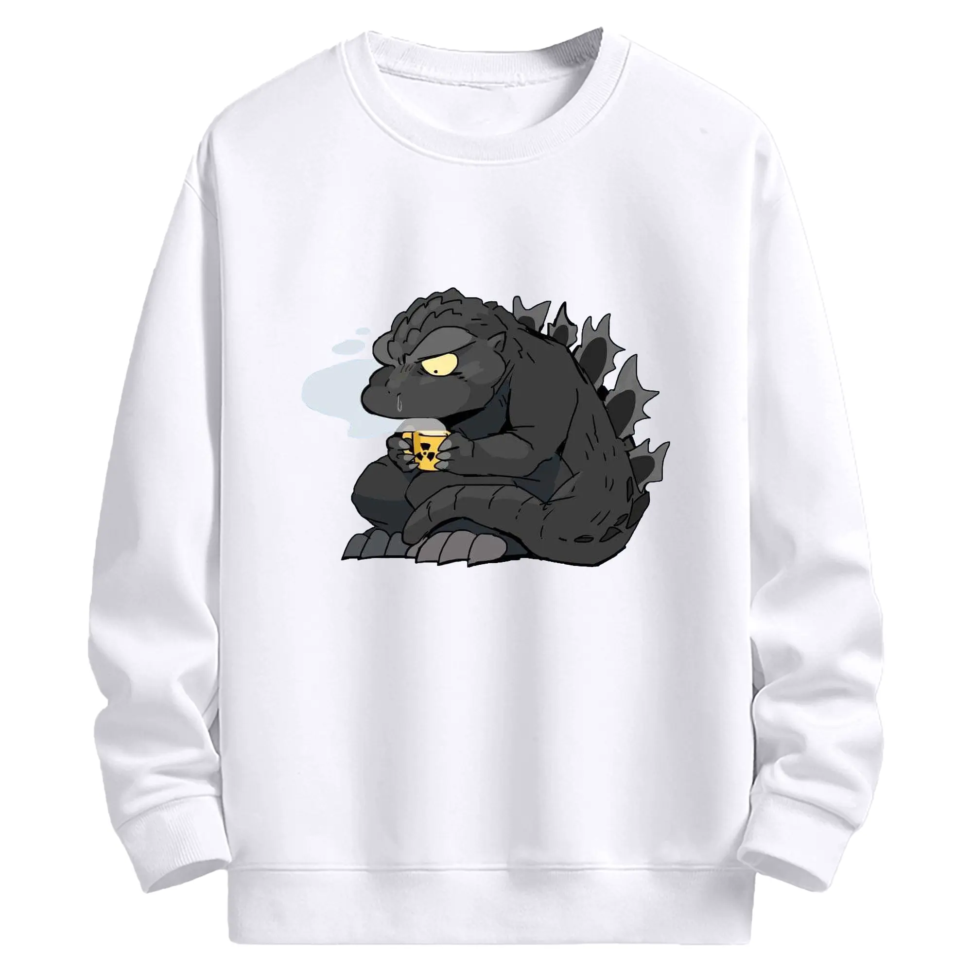 ゴジラの食事タイム - 高品質 クルーネック スウェット ・ コットン59％ ポリエステル41％ ・ ユニセックス 長袖 トレーナー ・ カジュアル デイリー スポーツ 散歩用