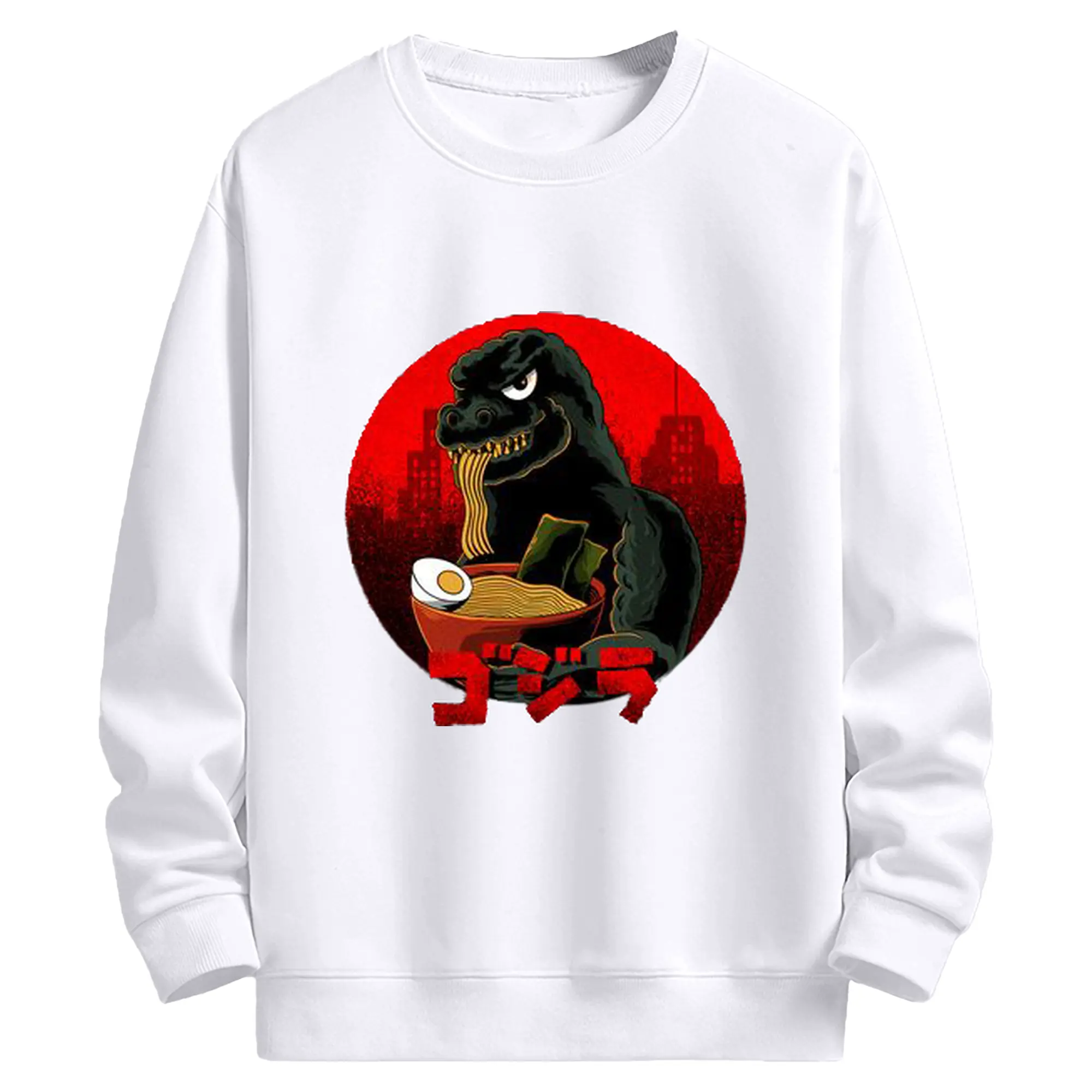 ゴジラの食事タイム - 高品質 クルーネック スウェット ・ コットン59％ ポリエステル41％ ・ ユニセックス 長袖 トレーナー ・ カジュアル デイリー スポーツ 散歩用