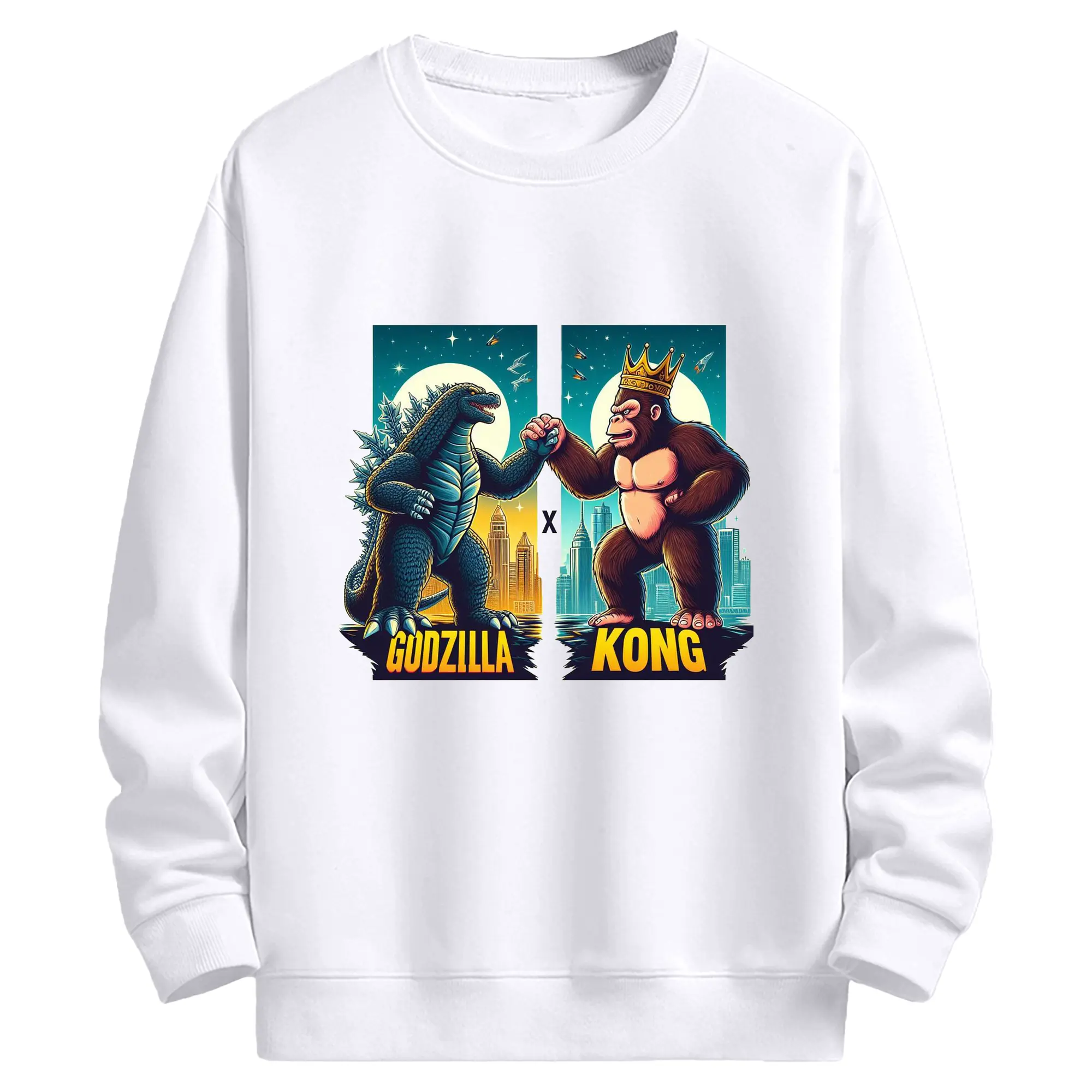 ゴジラ × コング - 高品質 クルーネック スウェット ・ コットン59％ ポリエステル41％ ・ ユニセックス 長袖 トレーナー ・ カジュアル デイリー スポーツ 散歩用
