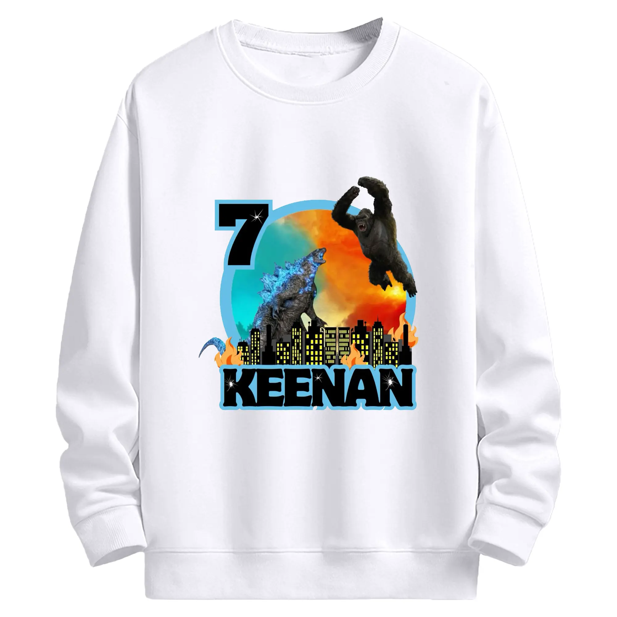 ゴジラ × コング モンスターヴァース 都市破壊 - 高品質 クルーネック スウェット ・ コットン59％ ポリエステル41％ ・ ユニセックス 長袖 トレーナー ・ カジュアル デイリー スポーツ 散歩用