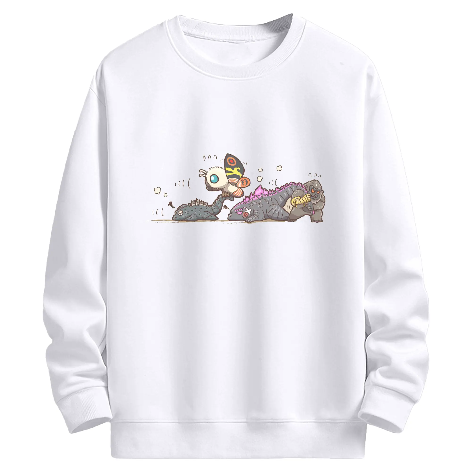 ゴジラ × コング - 高品質 クルーネック スウェット ・ コットン59％ ポリエステル41％ ・ ユニセックス 長袖 トレーナー ・ カジュアル デイリー スポーツ 散歩用