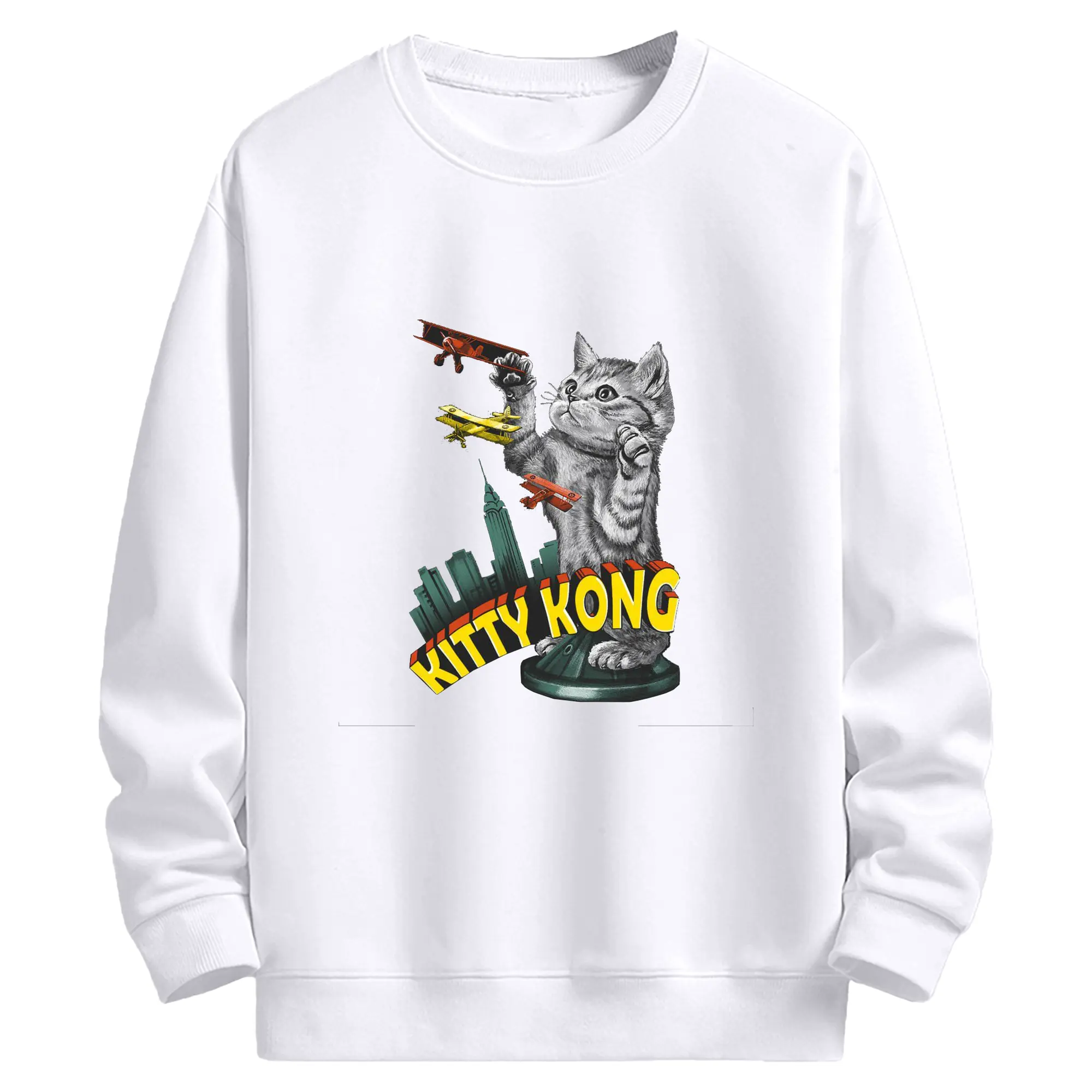 ゴジラ キャットジラ CATZILLA 怪獣ねこ - 高品質 クルーネック スウェット ・ コットン59％ ポリエステル41％ ・ ユニセックス 長袖 トレーナー ・ カジュアル デイリー スポーツ 散歩用