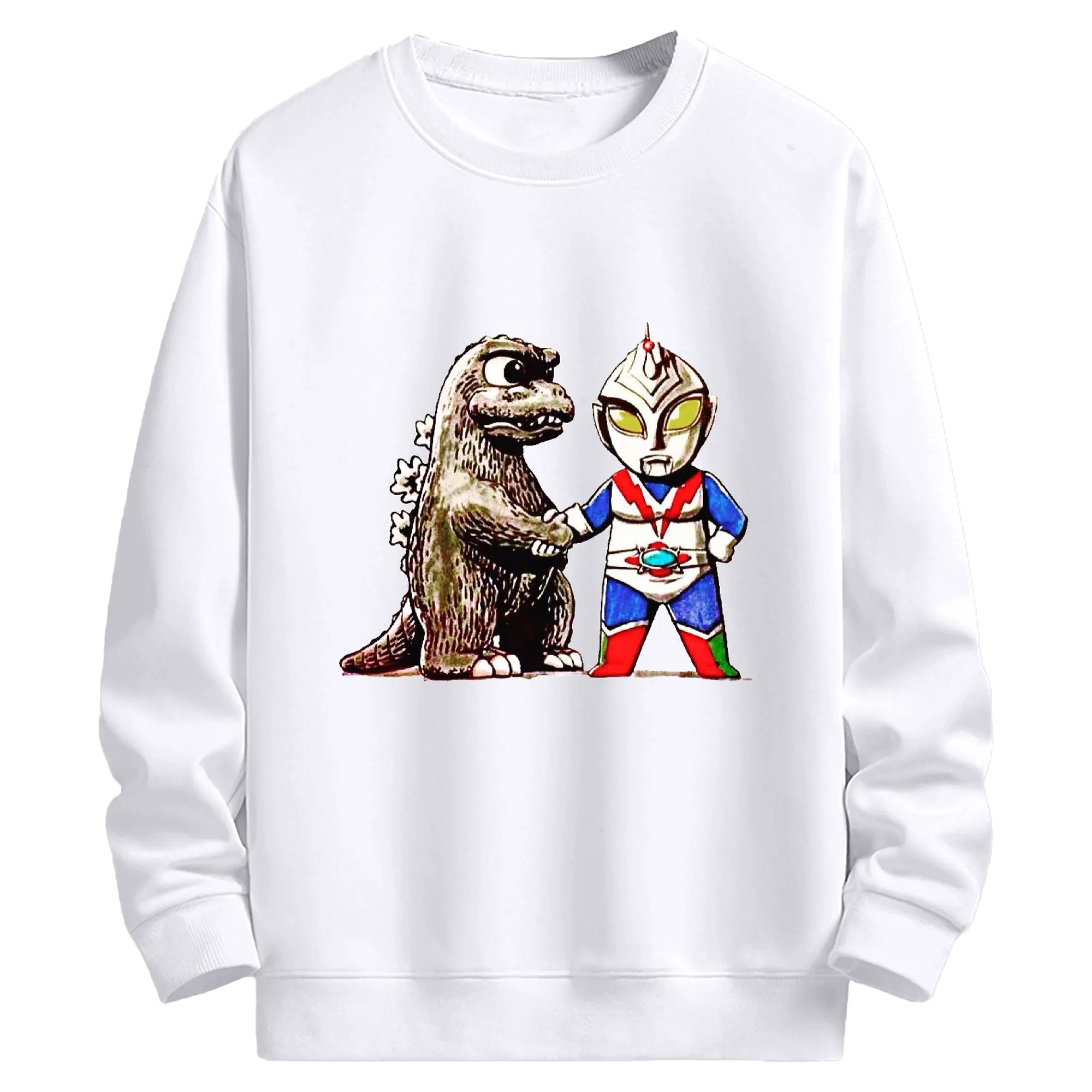 ゴジラ  ウルトラマンコラボ - 高品質 クルーネック スウェット ・ コットン59％ ポリエステル41％ ・ ユニセックス 長袖 トレーナー ・ カジュアル デイリー スポーツ 散歩用