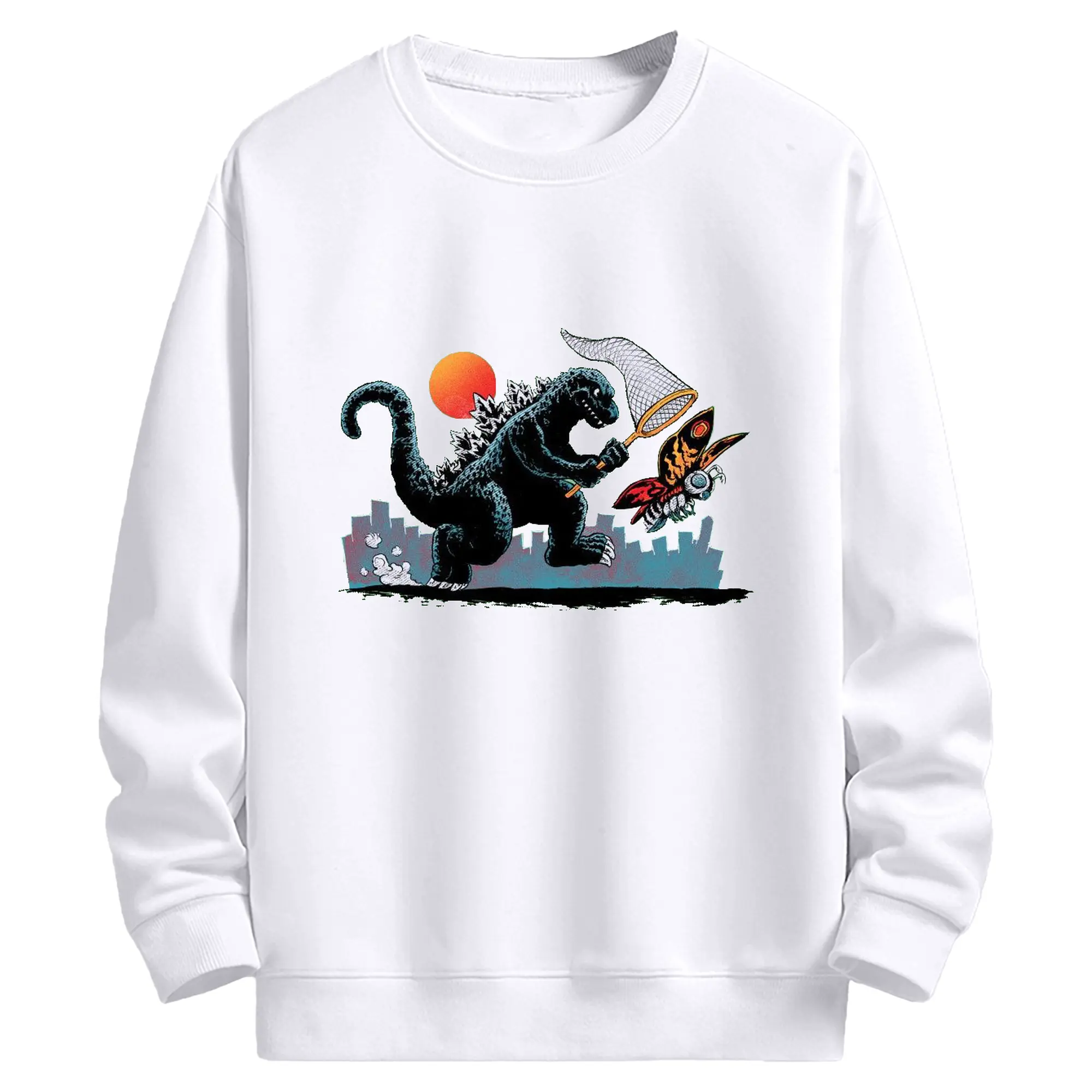 ゴジラとモスラ 怪獣アート - 高品質 クルーネック スウェット ・ コットン59％ ポリエステル41％ ・ ユニセックス 長袖 トレーナー ・ カジュアル デイリー スポーツ 散歩用