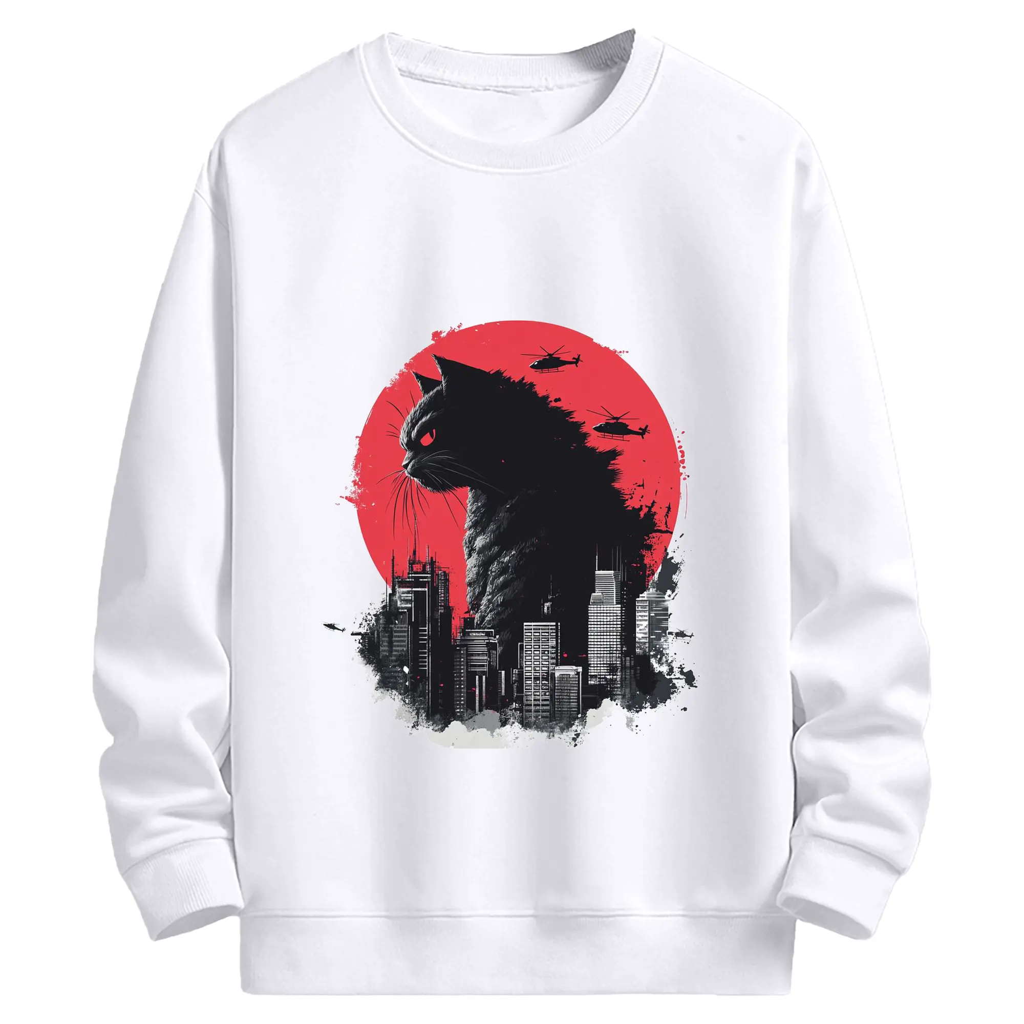 ゴジラ キャットジラ CATZILLA - 高品質 クルーネック スウェット ・ コットン59％ ポリエステル41％ ・ ユニセックス 長袖 トレーナー ・ カジュアル デイリー スポーツ 散歩用