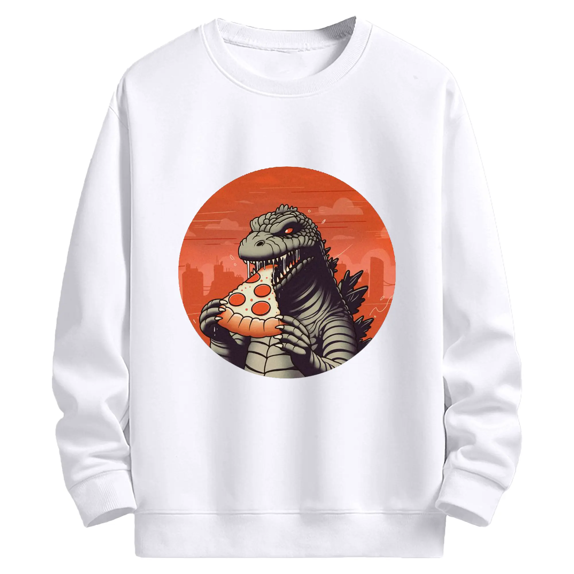 ゴジラの食事タイム - 高品質 クルーネック スウェット ・ コットン59％ ポリエステル41％ ・ ユニセックス 長袖 トレーナー ・ カジュアル デイリー スポーツ 散歩用