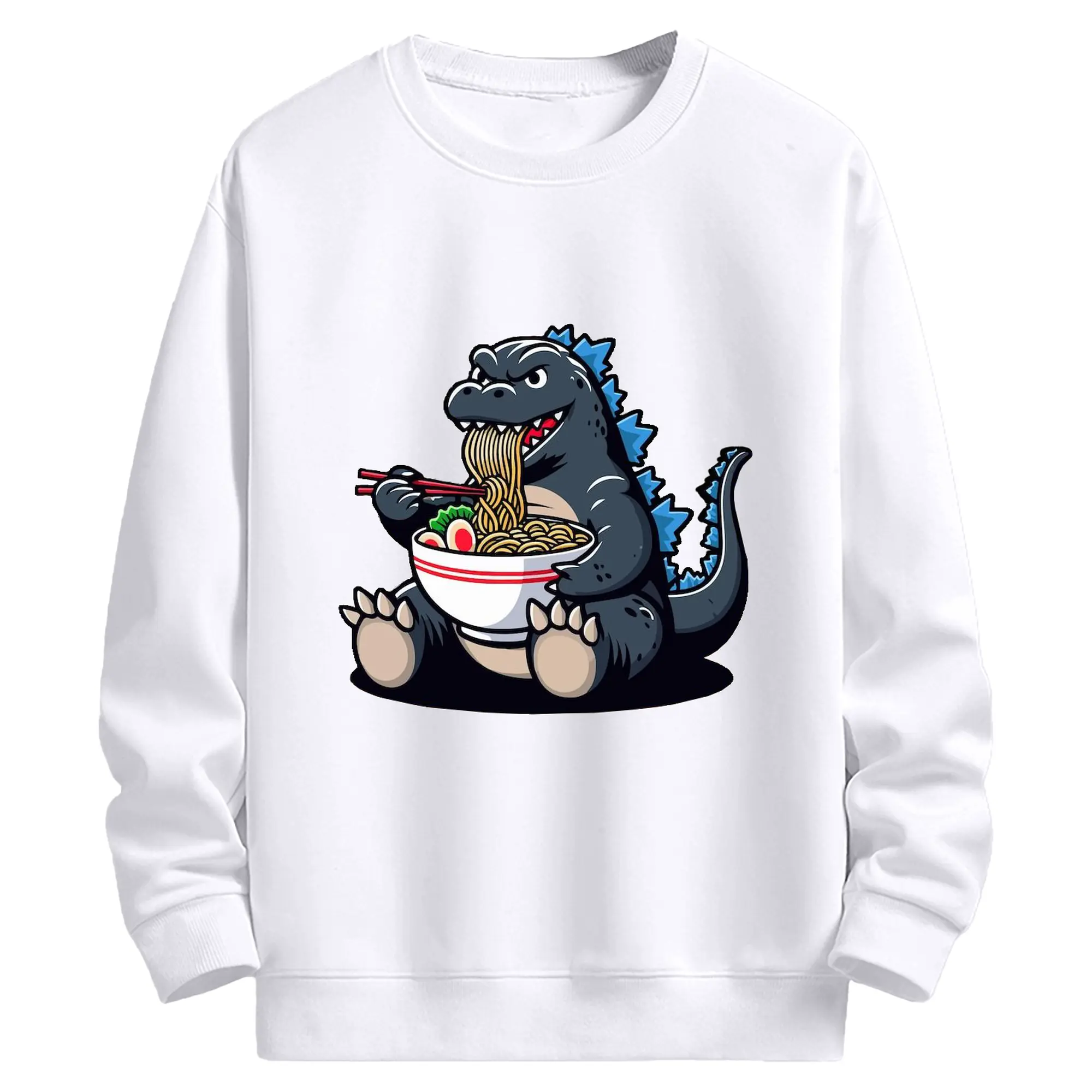 ゴジラの食事タイム - 高品質 クルーネック スウェット ・ コットン59％ ポリエステル41％ ・ ユニセックス 長袖 トレーナー ・ カジュアル デイリー スポーツ 散歩用