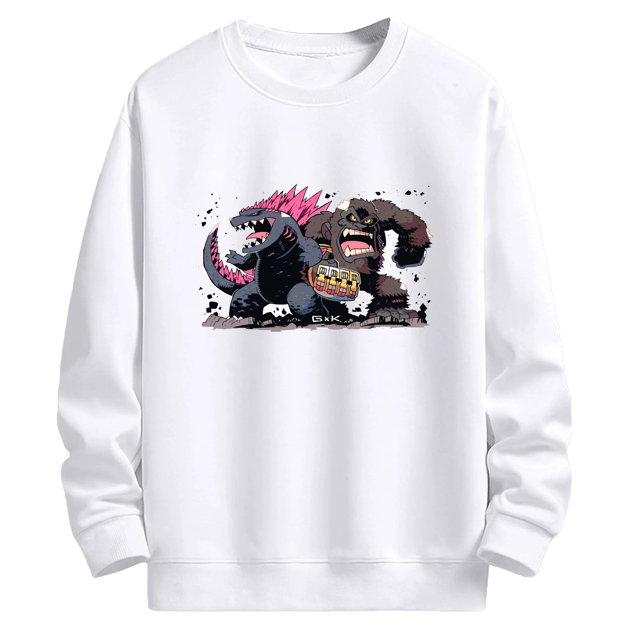 ゴジラ × コング 都市破壊 - 高品質 クルーネック スウェット ・ コットン59％ ポリエステル41％ ・ ユニセックス 長袖 トレーナー ・ カジュアル デイリー スポーツ 散歩用