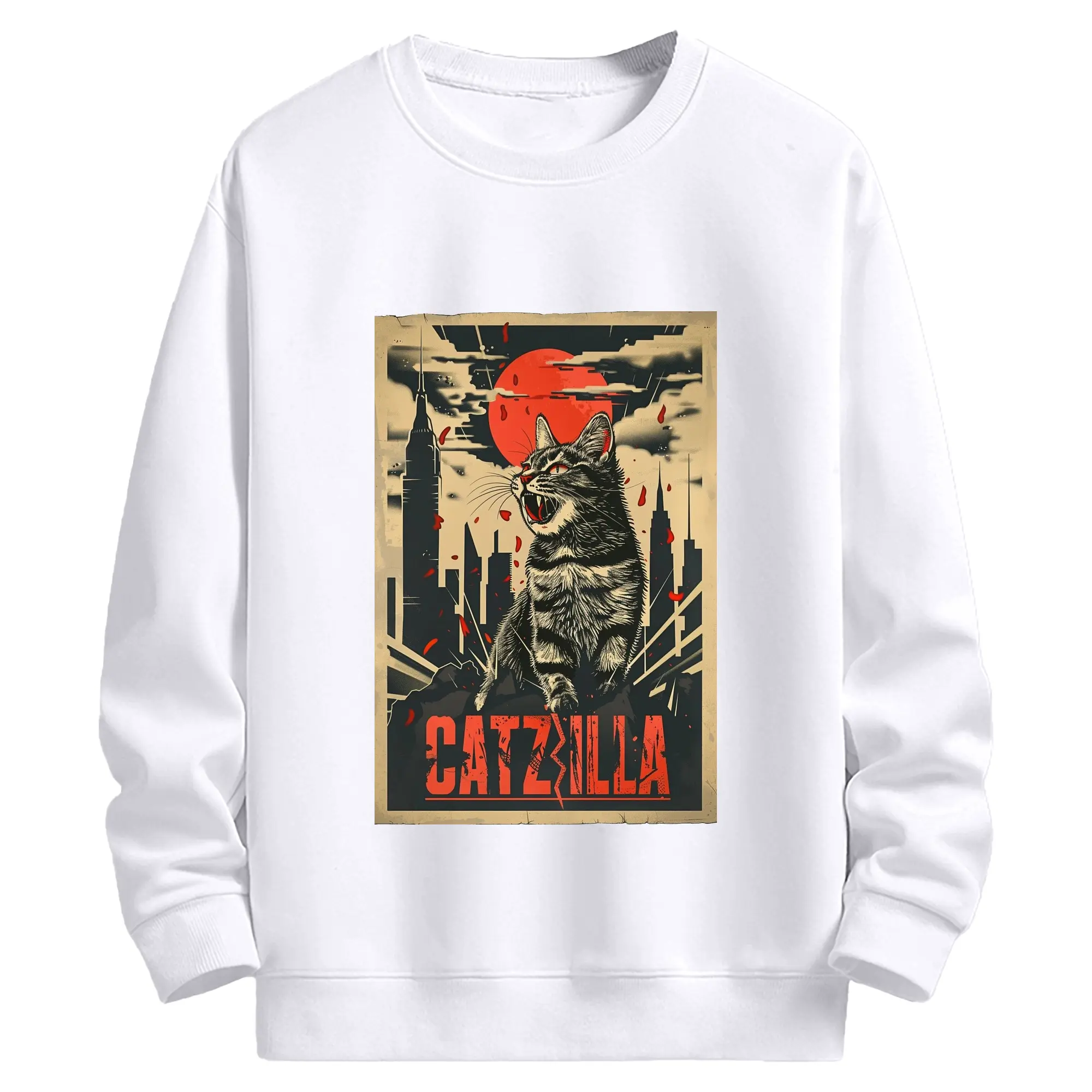 ゴジラ キャットジラ CATZILLA - 高品質 クルーネック スウェット ・ コットン59％ ポリエステル41％ ・ ユニセックス 長袖 トレーナー ・ カジュアル デイリー スポーツ 散歩用