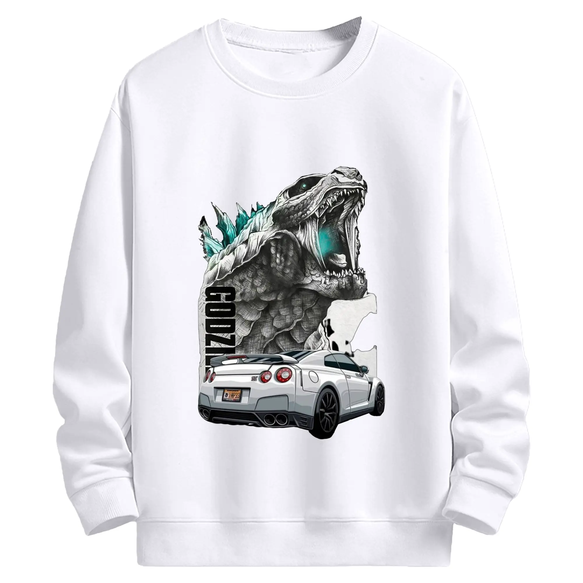 ゴジラ GTRコラボ 日産ゴジラ - 高品質 クルーネック スウェット ・ コットン59％ ポリエステル41％ ・ ユニセックス 長袖 トレーナー ・ カジュアル デイリー スポーツ 散歩用