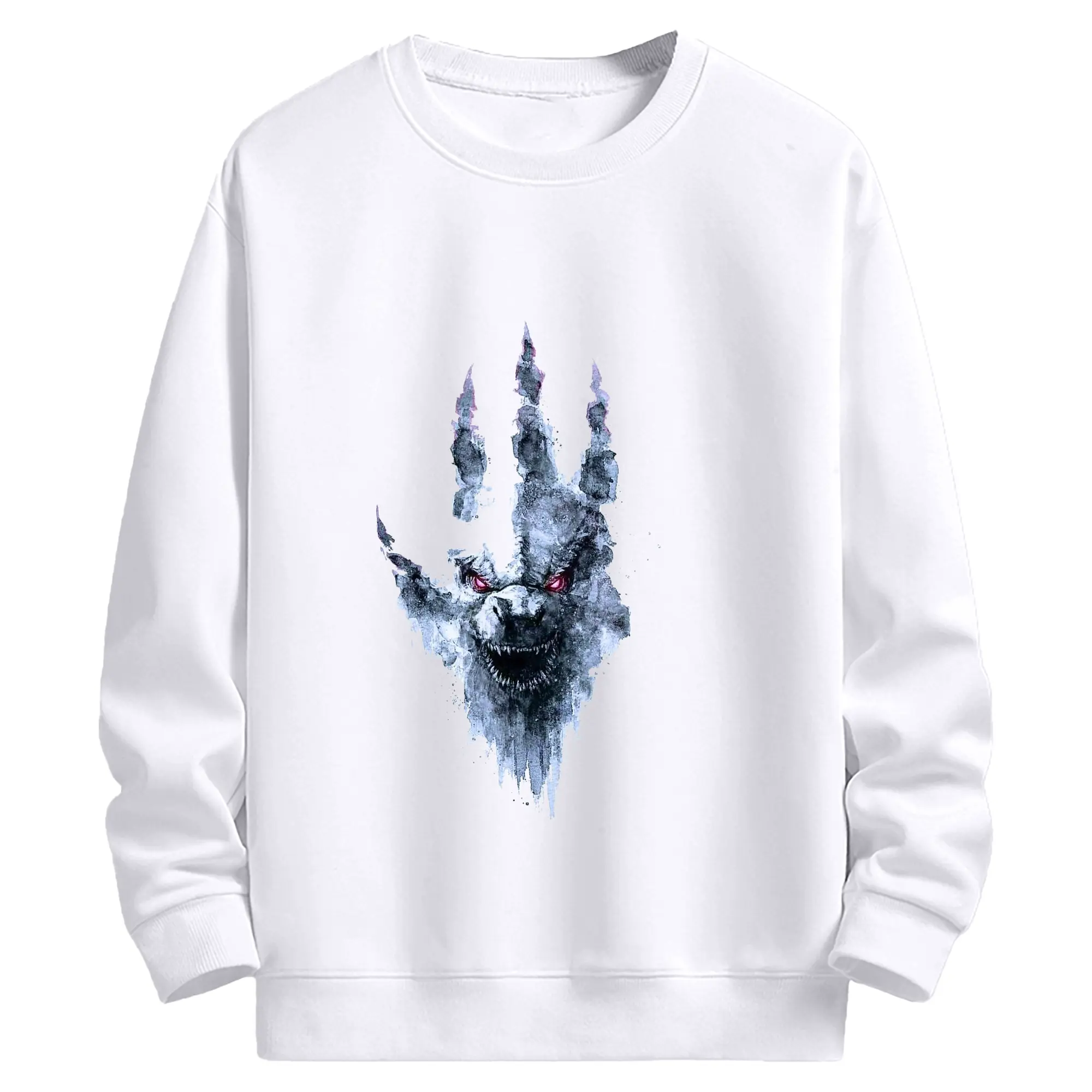 ゴジラ 手のひらアート - 高品質 クルーネック スウェット ・ コットン59％ ポリエステル41％ ・ ユニセックス 長袖 トレーナー ・ カジュアル デイリー スポーツ 散歩用