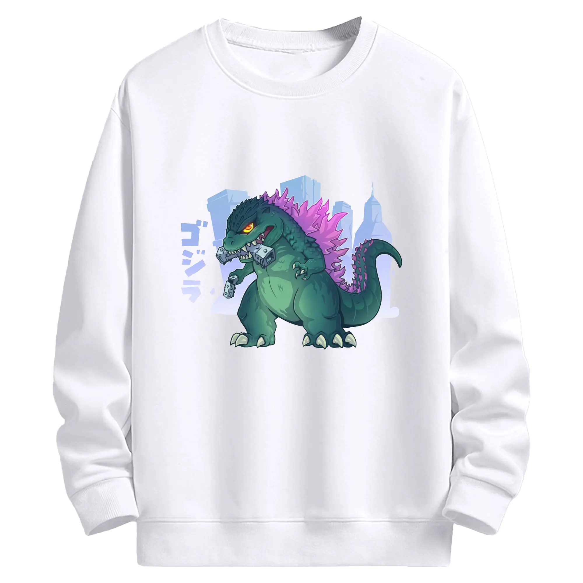 ゴジラ　ちびゴジラ - 高品質 クルーネック スウェット ・ コットン59％ ポリエステル41％ ・ ユニセックス 長袖 トレーナー ・ カジュアル デイリー スポーツ 散歩用