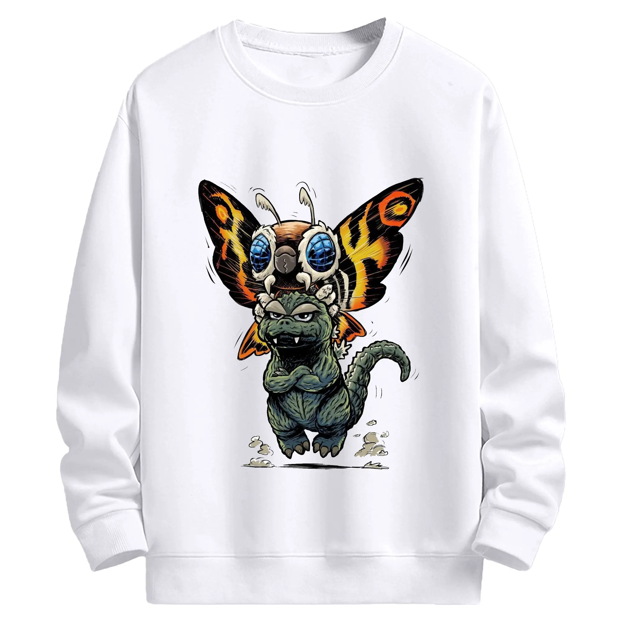 ゴジラとモスラ Mothra ゴジラ対モスラ60周年 - 高品質 クルーネック スウェット ・ コットン59％ ポリエステル41％ ・ ユニセックス 長袖 トレーナー ・ カジュアル デイリー スポーツ 散歩用