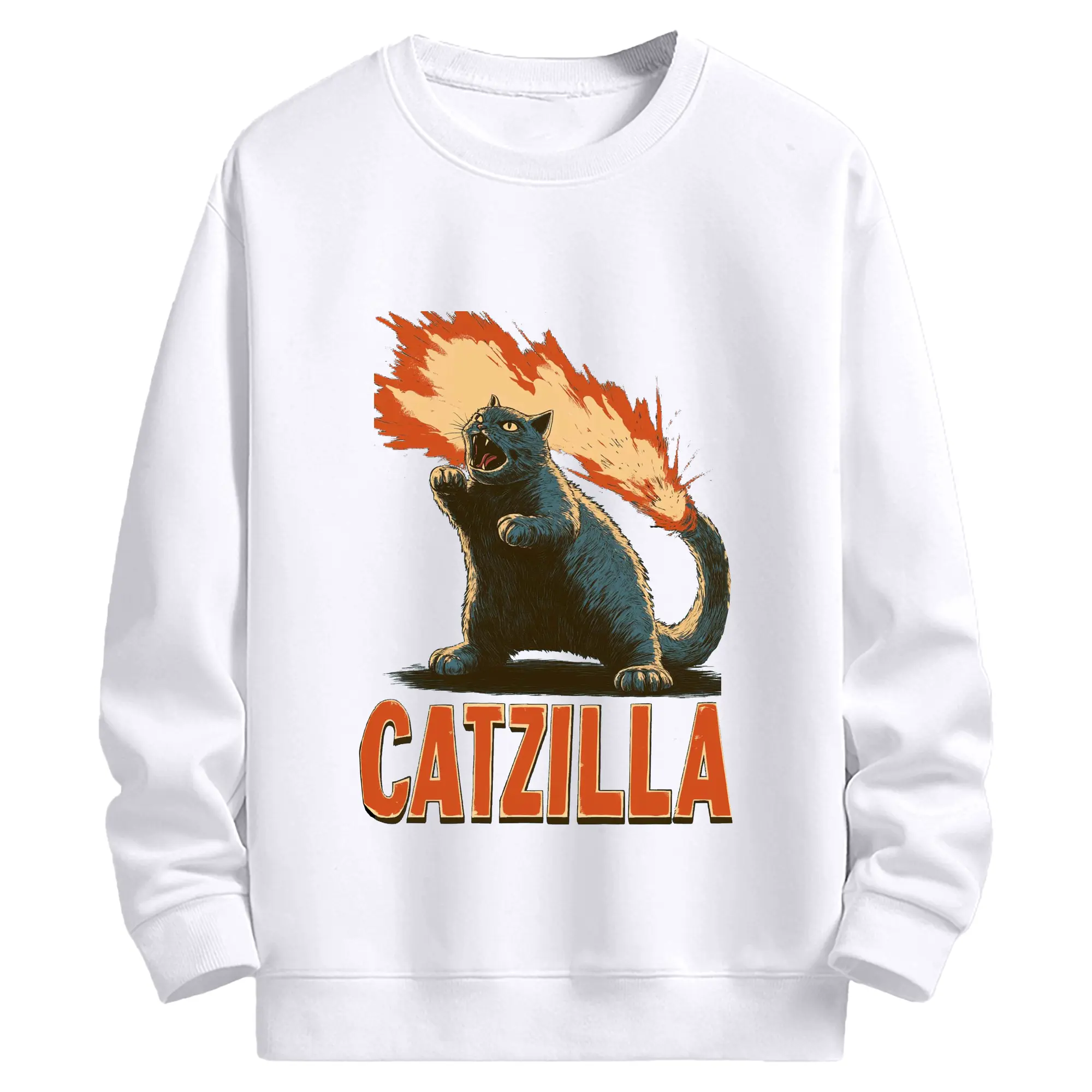 ゴジラ キャットジラ CATZILLA - 高品質 クルーネック スウェット ・ コットン59％ ポリエステル41％ ・ ユニセックス 長袖 トレーナー ・ カジュアル デイリー スポーツ 散歩用