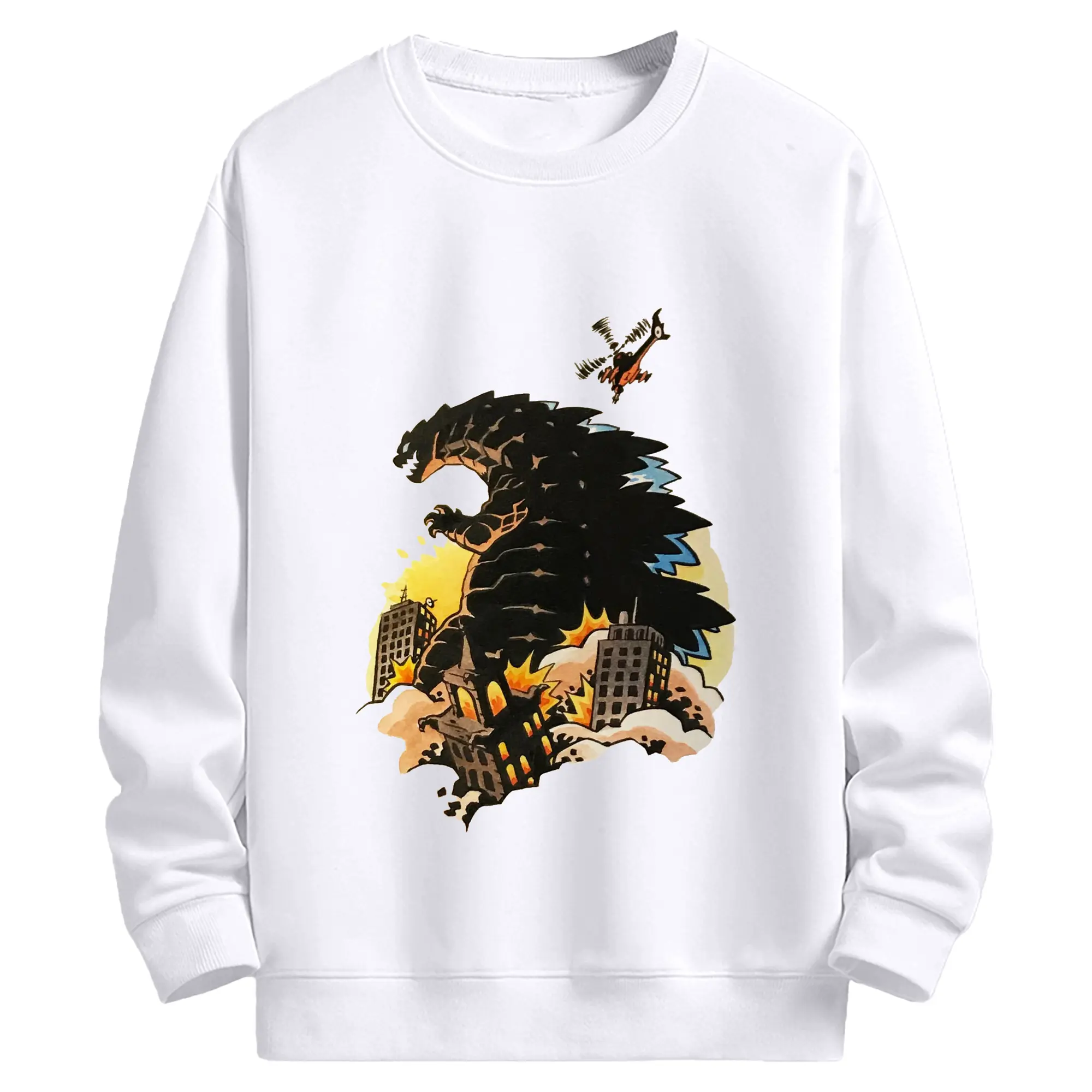 ゴジラ - 高品質 クルーネック スウェット ・ コットン59％ ポリエステル41％ ・ ユニセックス 長袖 トレーナー ・ カジュアル デイリー スポーツ 散歩用