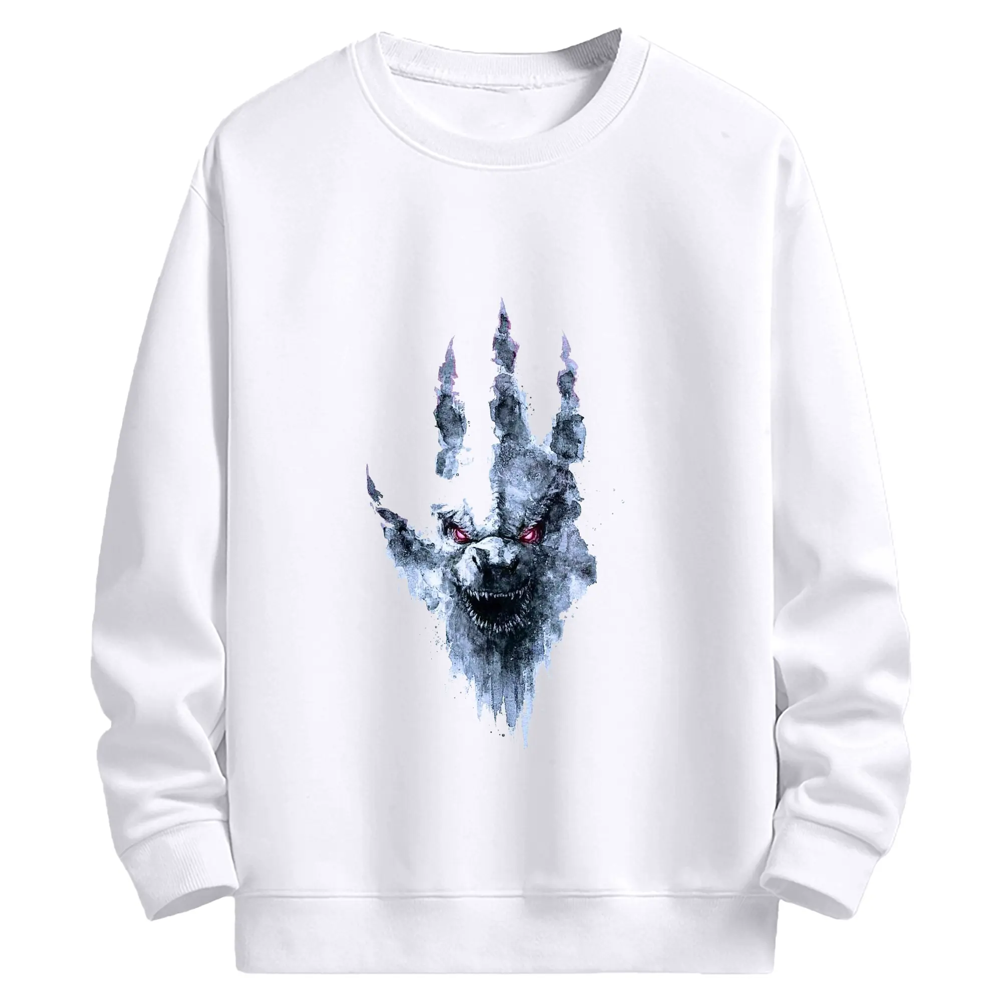ゴジラ 手のひらアート - 高品質 クルーネック スウェット ・ コットン59％ ポリエステル41％ ・ ユニセックス 長袖 トレーナー ・ カジュアル デイリー スポーツ 散歩用