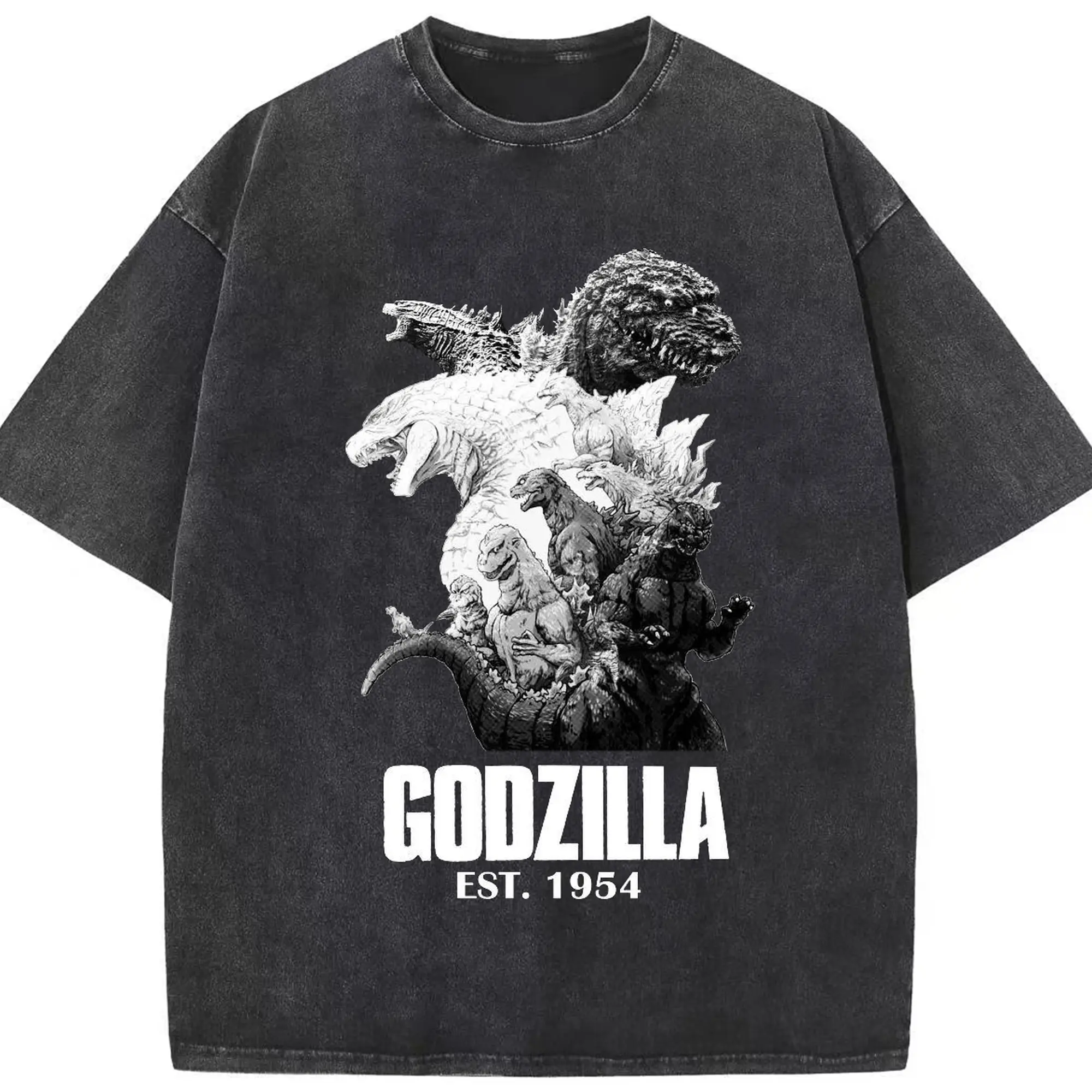 ゴジラ ゴジラ名シーン - 綿100％ ヴィンテージ風 半袖Tシャツ ・ フロントプリント ・ 柔らか肌触り ・ 通気性 快適 ・ スポーツ カジュアル 外出用