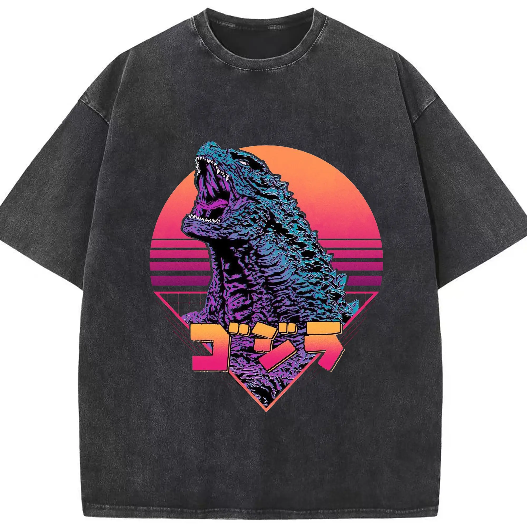 ゴジラ デストロイア - 綿100％ ヴィンテージ風 半袖Tシャツ ・ フロントプリント ・ 柔らか肌触り ・ 通気性 快適 ・ スポーツ カジュアル 外出用