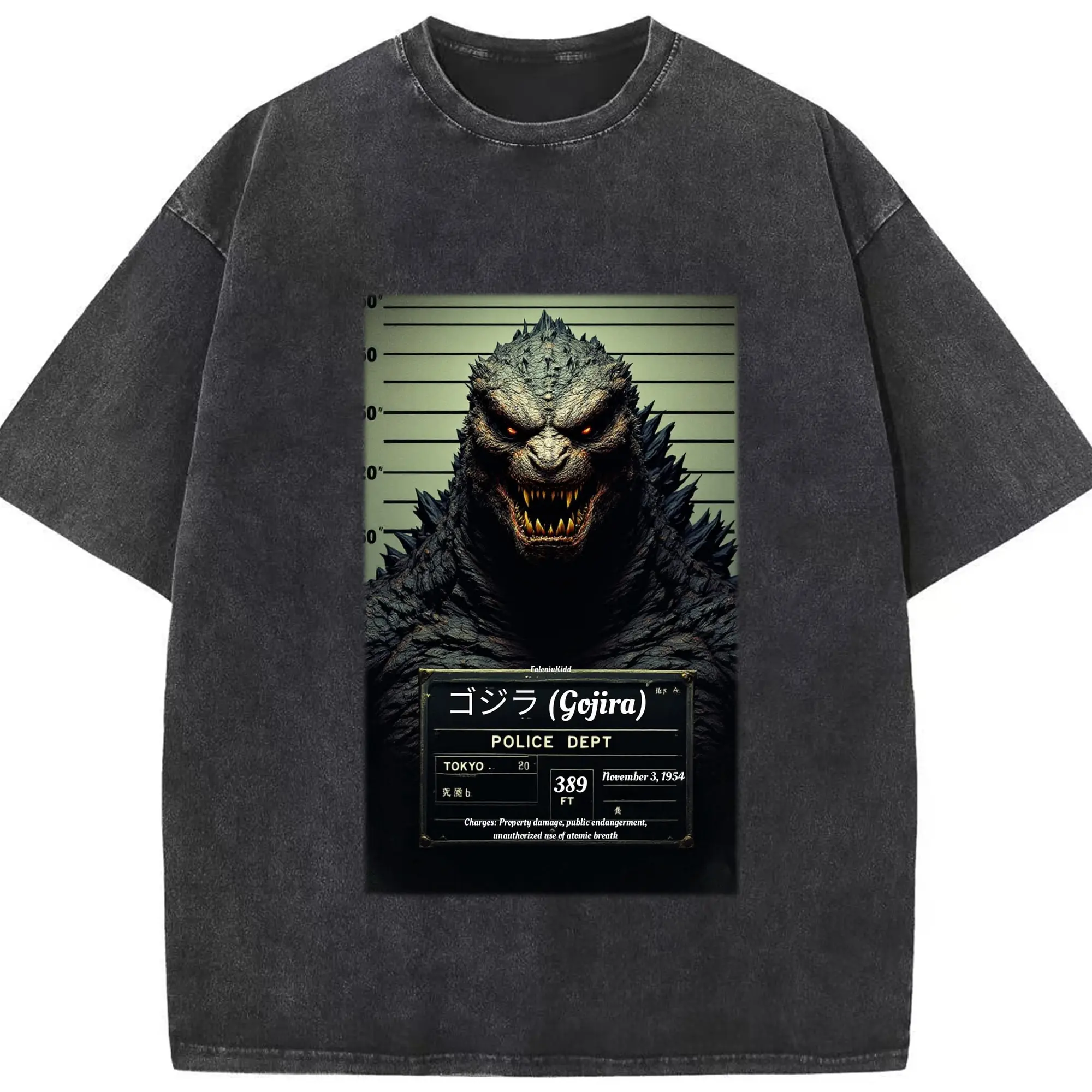 ゴジラ　デストロイア - 綿100％ ヴィンテージ風 半袖Tシャツ ・ フロントプリント ・ 柔らか肌触り ・ 通気性 快適 ・ スポーツ カジュアル 外出用