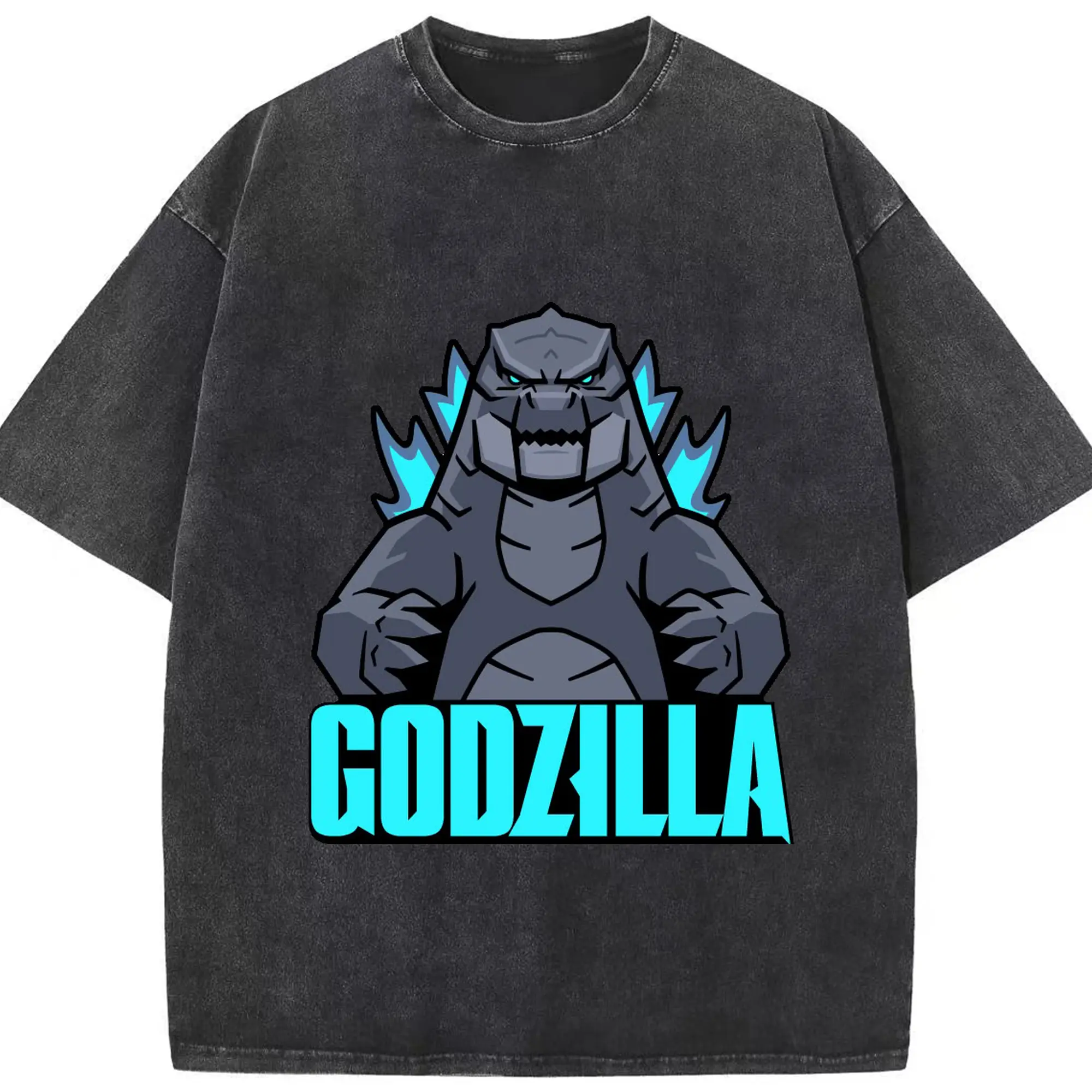 ゴジラ - 綿100％ ヴィンテージ風 半袖Tシャツ ・ フロントプリント ・ 柔らか肌触り ・ 通気性 快適 ・ スポーツ カジュアル 外出用