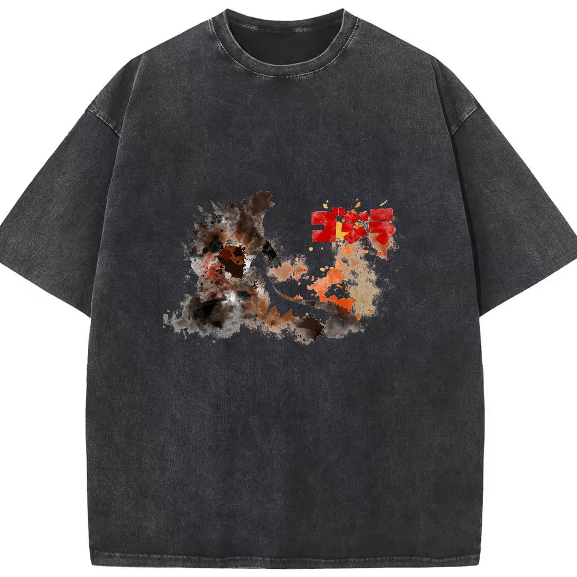 ゴジラ ゴジラ名シーン - 綿100％ ヴィンテージ風 半袖Tシャツ ・ フロントプリント ・ 柔らか肌触り ・ 通気性 快適 ・ スポーツ カジュアル 外出用
