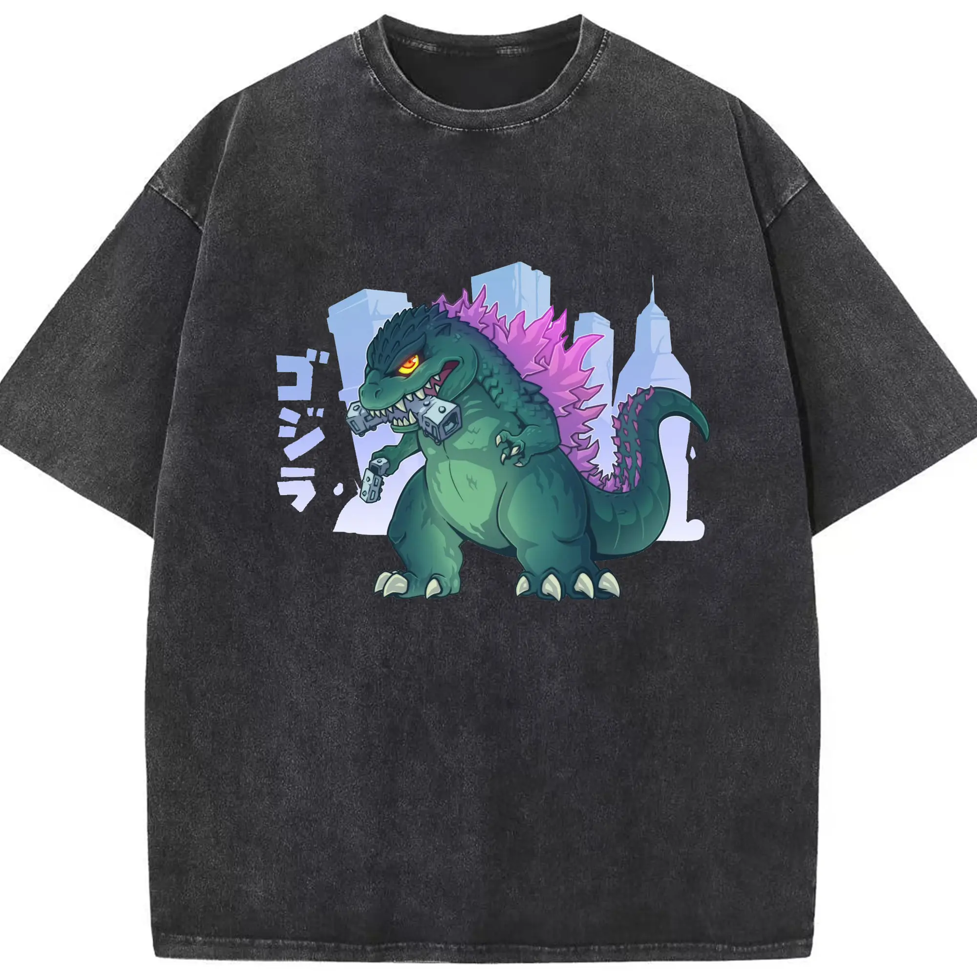 ゴジラ　ちびゴジラ - 綿100％ ヴィンテージ風 半袖Tシャツ ・ フロントプリント ・ 柔らか肌触り ・ 通気性 快適 ・ スポーツ カジュアル 外出用