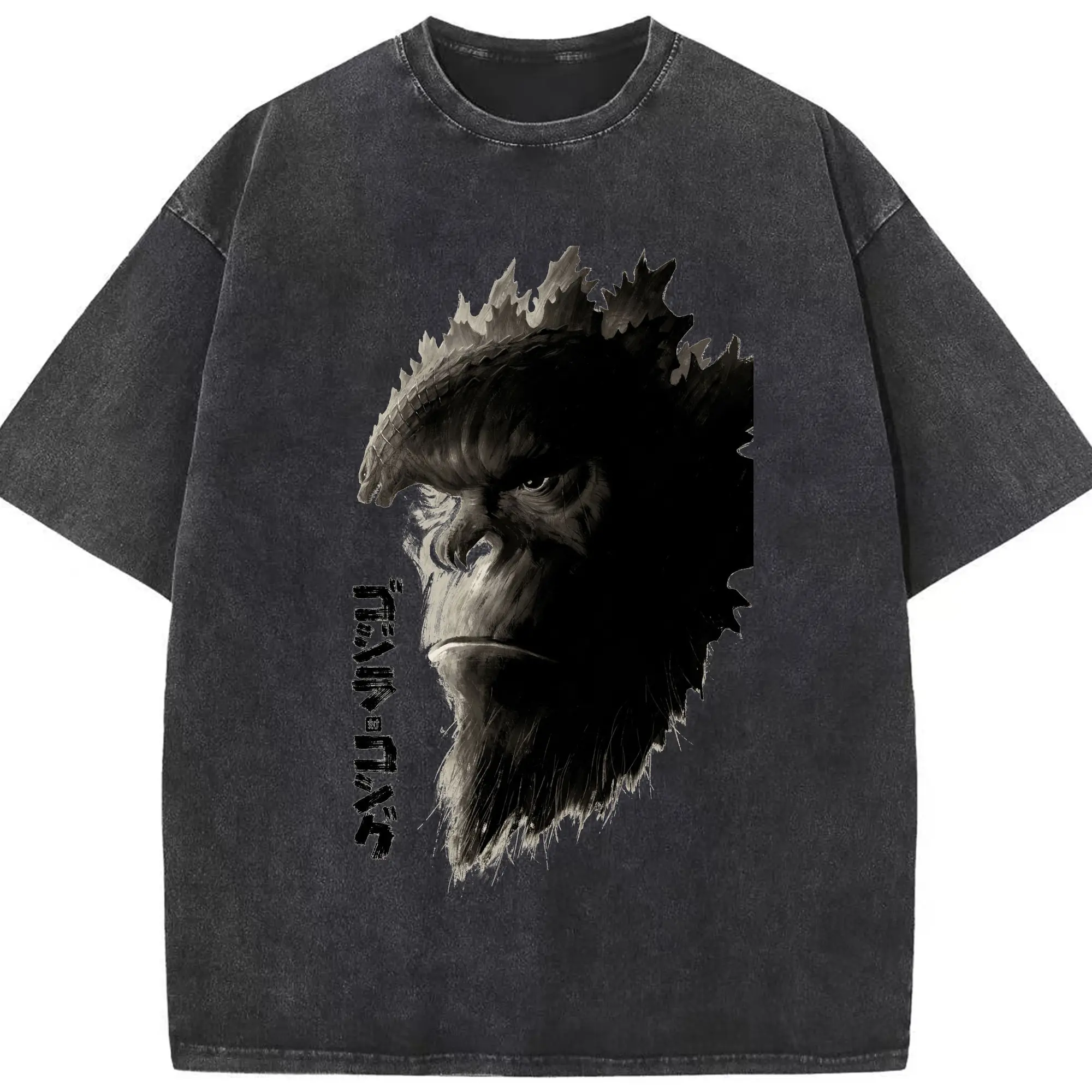 ゴジラ × コング モンスター - 綿100％ ヴィンテージ風 半袖Tシャツ ・ フロントプリント ・ 柔らか肌触り ・ 通気性 快適 ・ スポーツ カジュアル 外出用