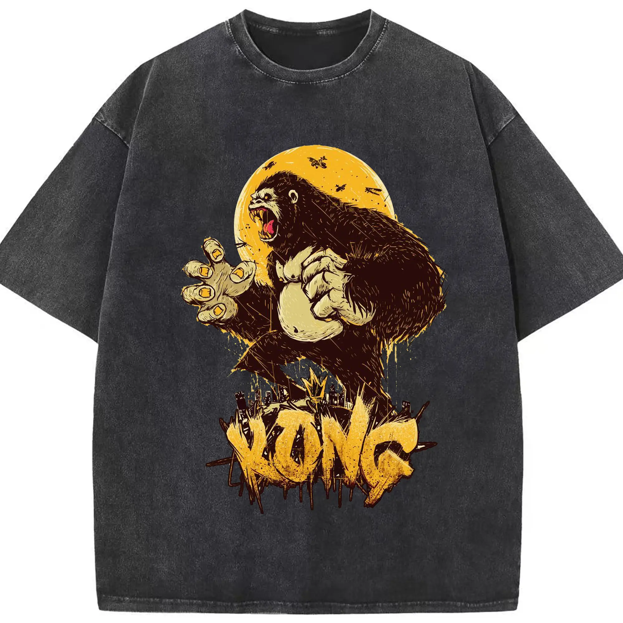 ゴジラ × コング 最強怪獣kong - 綿100％ ヴィンテージ風 半袖Tシャツ ・ フロントプリント ・ 柔らか肌触り ・ 通気性 快適 ・ スポーツ カジュアル 外出用