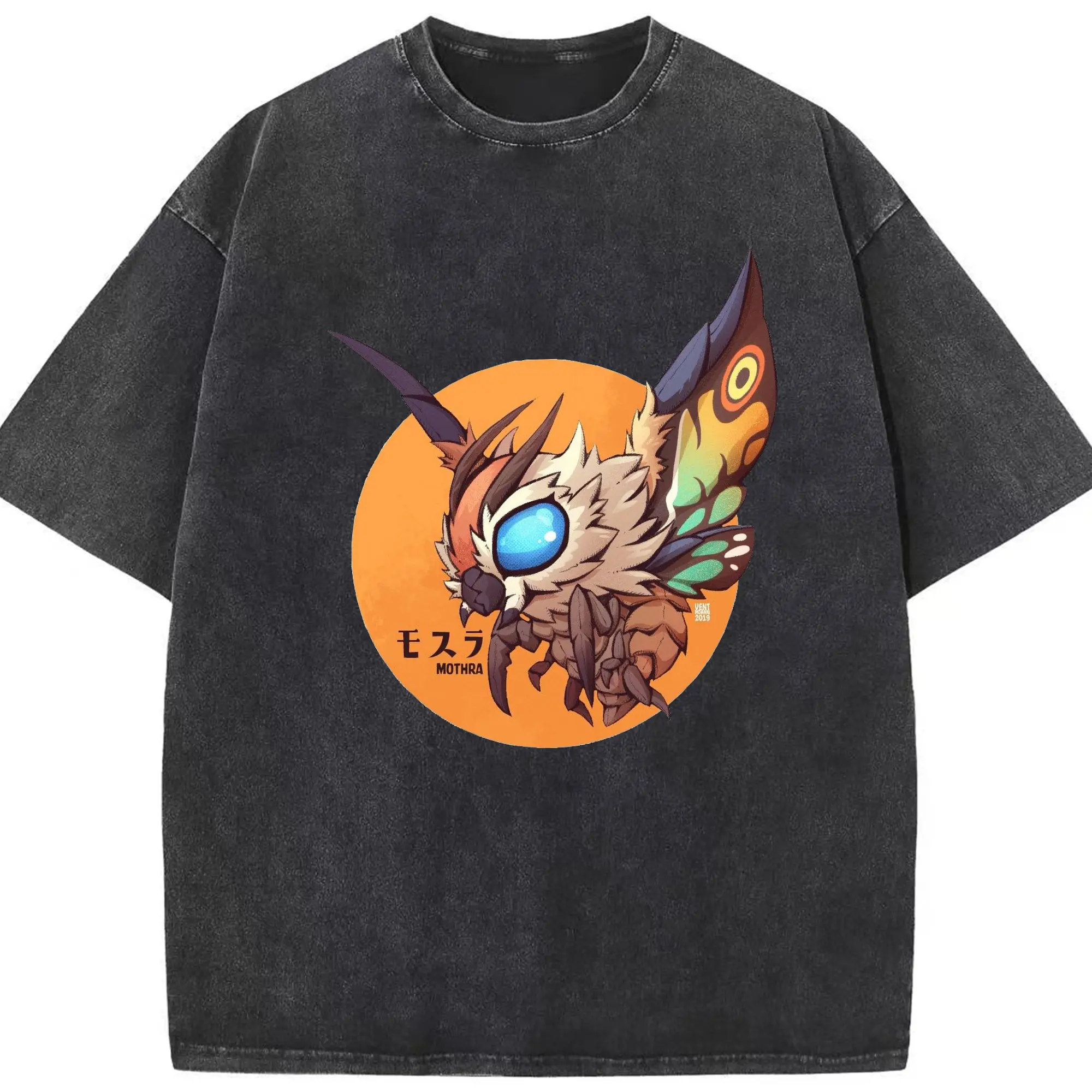 ゴジラとモスラ Mothra - 綿100％ ヴィンテージ風 半袖Tシャツ ・ フロントプリント ・ 柔らか肌触り ・ 通気性 快適 ・ スポーツ カジュアル 外出用