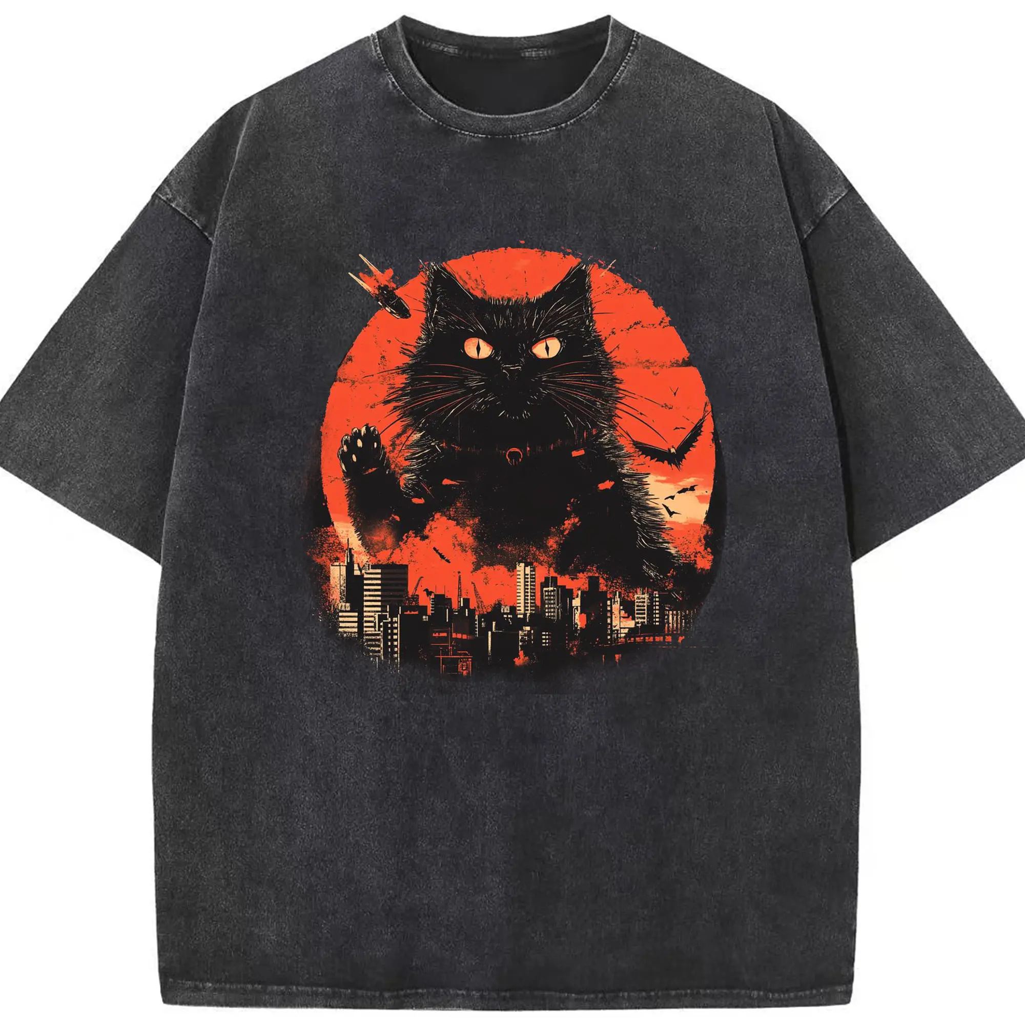 ゴジラ キャットジラ CATZILLA かわいい怪獣 - 綿100％ ヴィンテージ風 半袖Tシャツ ・ フロントプリント ・ 柔らか肌触り ・ 通気性 快適 ・ スポーツ カジュアル 外出用