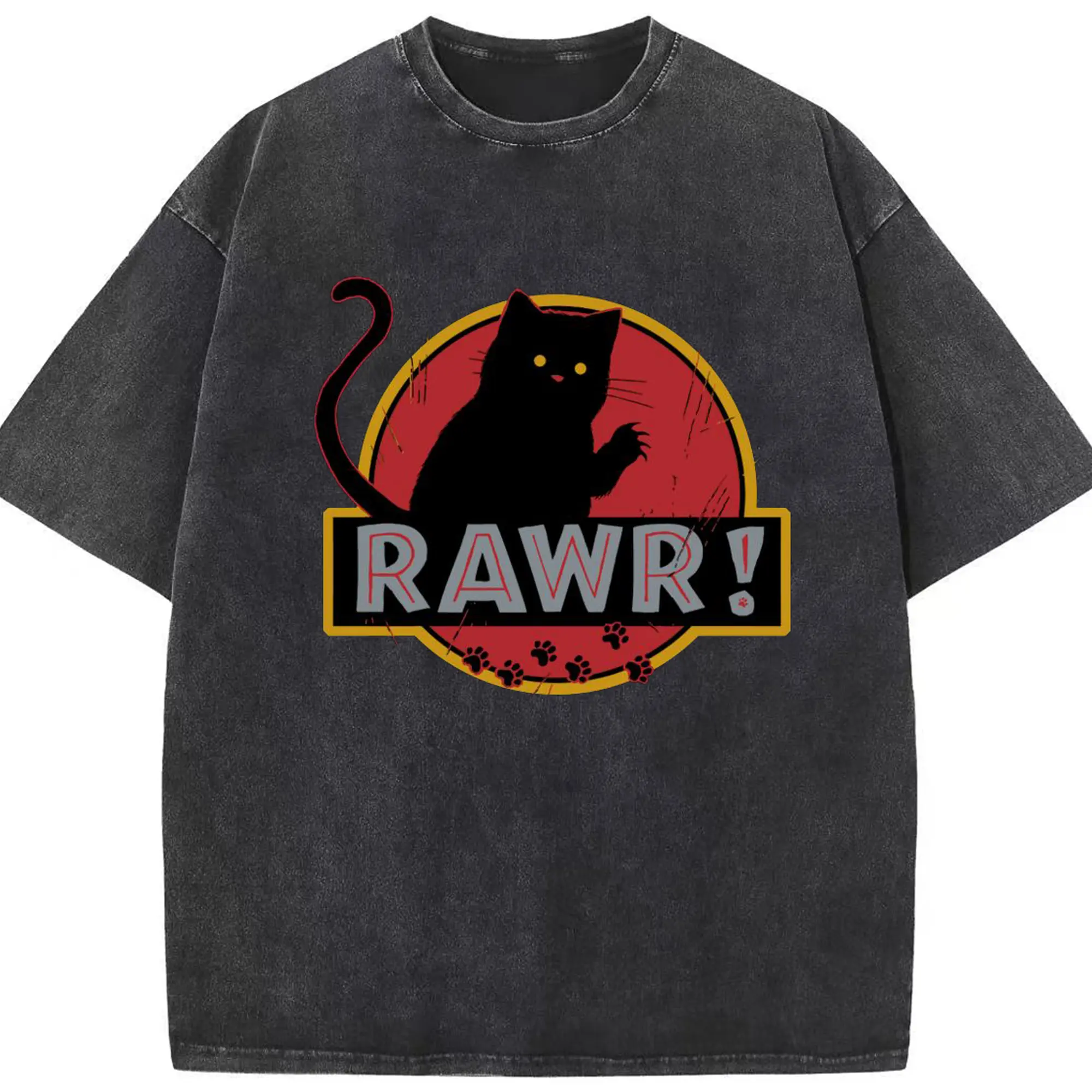 ゴジラ キャットジラ CATZILLA - 綿100％ ヴィンテージ風 半袖Tシャツ ・ フロントプリント ・ 柔らか肌触り ・ 通気性 快適 ・ スポーツ カジュアル 外出用