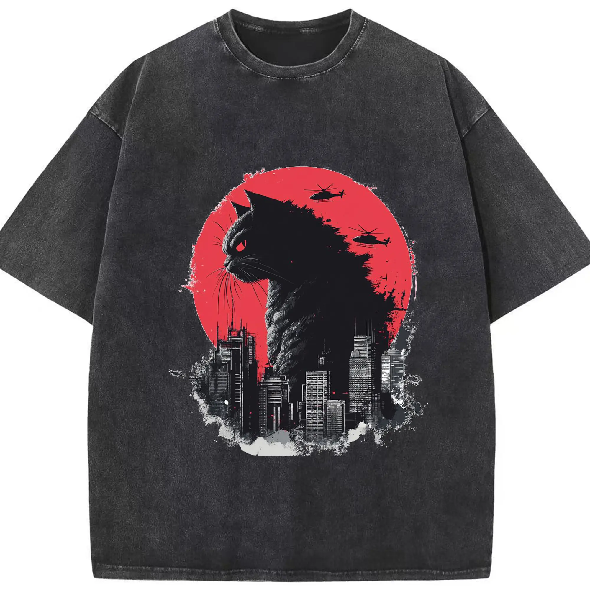 ゴジラ キャットジラ CATZILLA - 綿100％ ヴィンテージ風 半袖Tシャツ ・ フロントプリント ・ 柔らか肌触り ・ 通気性 快適 ・ スポーツ カジュアル 外出用