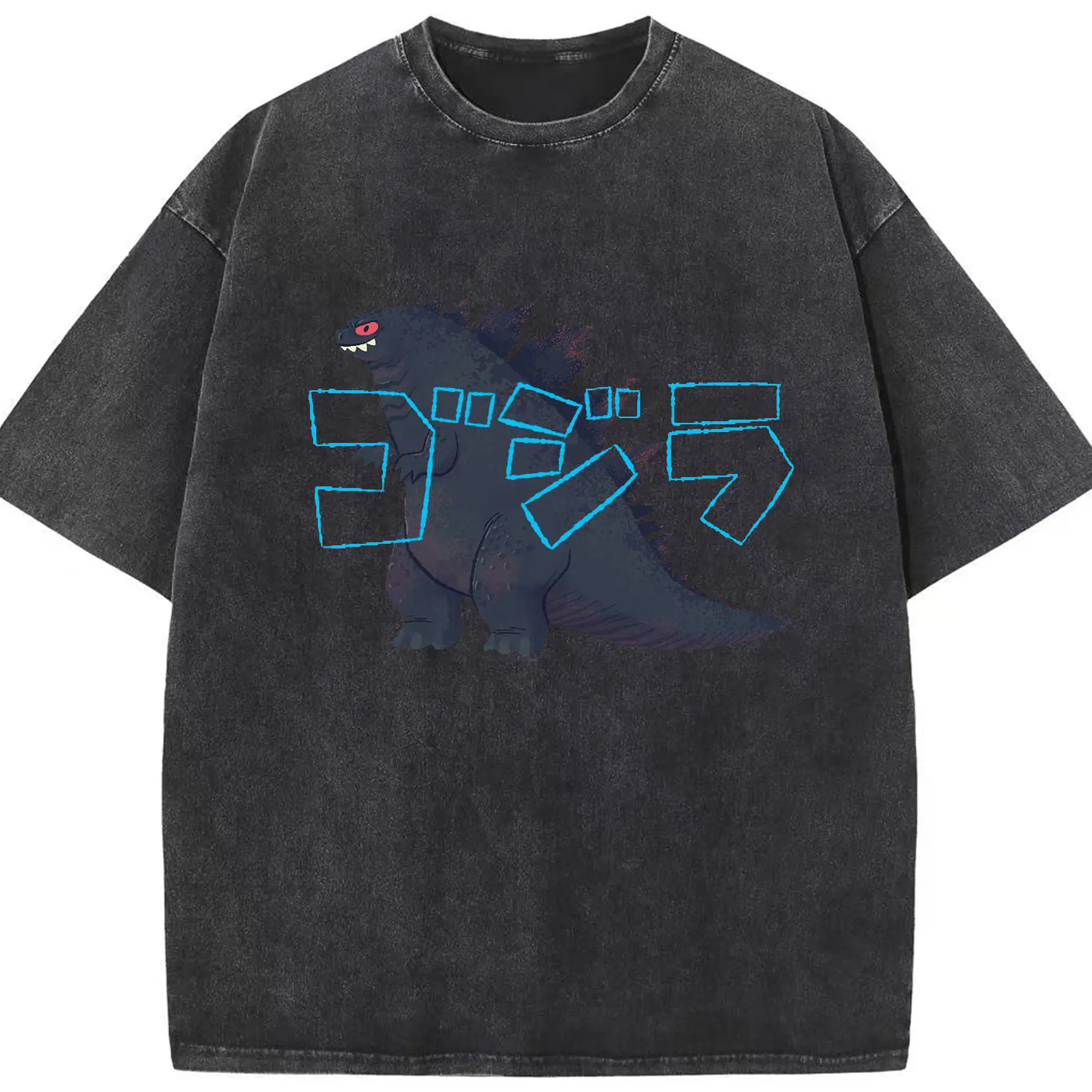 ゴジラ - 綿100％ ヴィンテージ風 半袖Tシャツ ・ フロントプリント ・ 柔らか肌触り ・ 通気性 快適 ・ スポーツ カジュアル 外出用