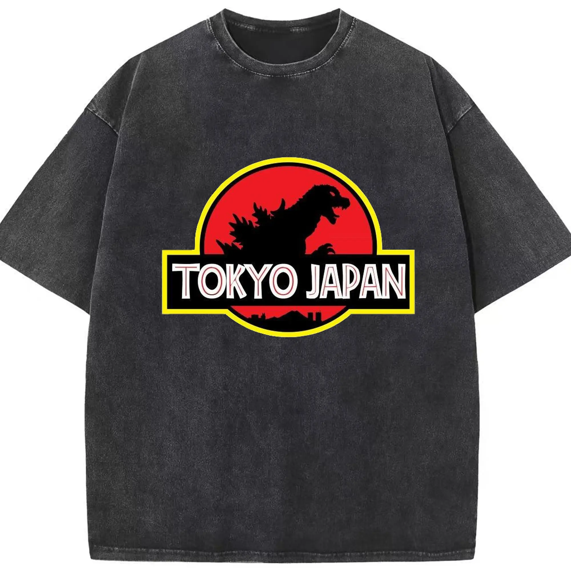 ゴジラ - 綿100％ ヴィンテージ風 半袖Tシャツ ・ フロントプリント ・ 柔らか肌触り ・ 通気性 快適 ・ スポーツ カジュアル 外出用
