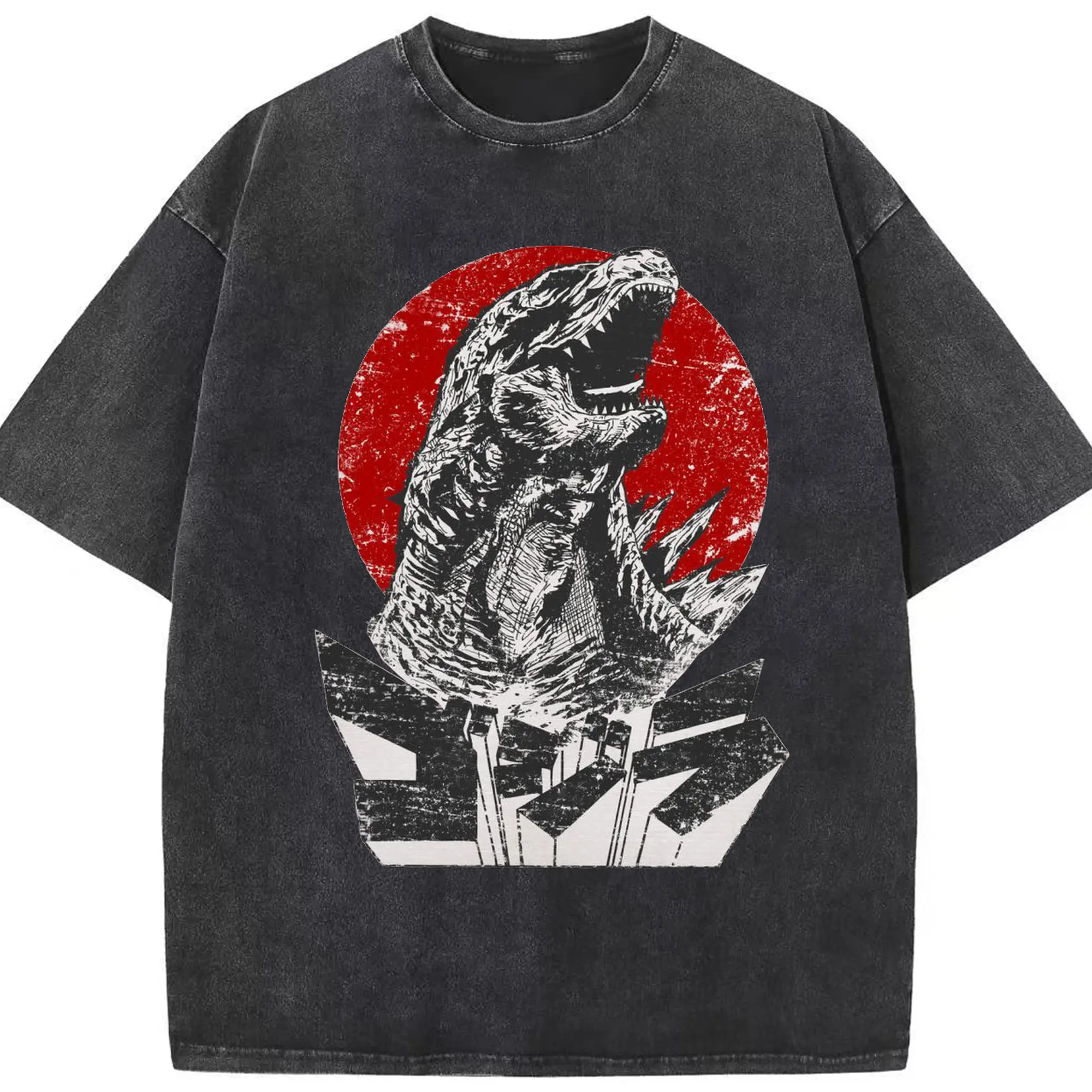 ゴジラ　デストロイア - 綿100％ ヴィンテージ風 半袖Tシャツ ・ フロントプリント ・ 柔らか肌触り ・ 通気性 快適 ・ スポーツ カジュアル 外出用