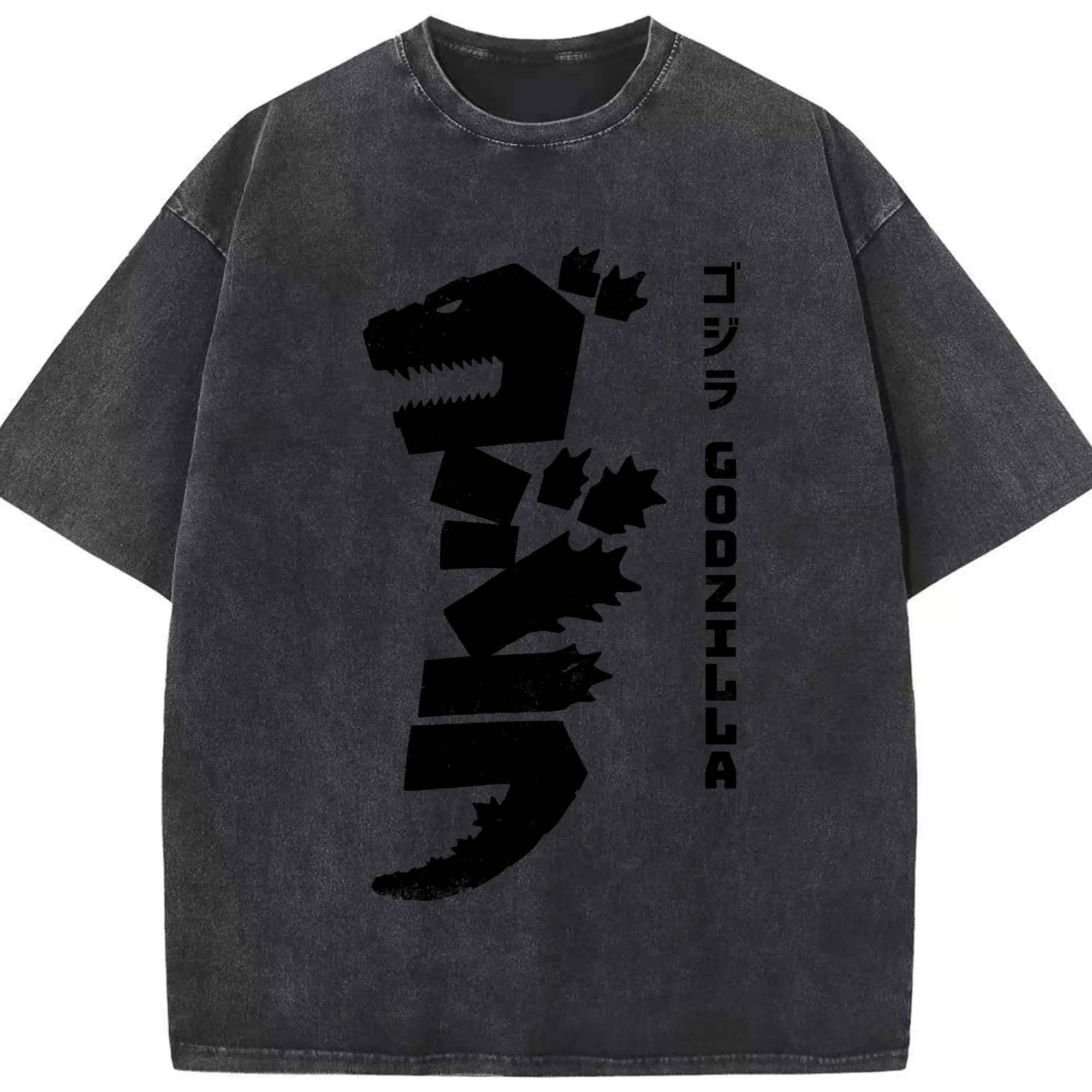 ゴジラ - 綿100％ ヴィンテージ風 半袖Tシャツ ・ フロントプリント ・ 柔らか肌触り ・ 通気性 快適 ・ スポーツ カジュアル 外出用