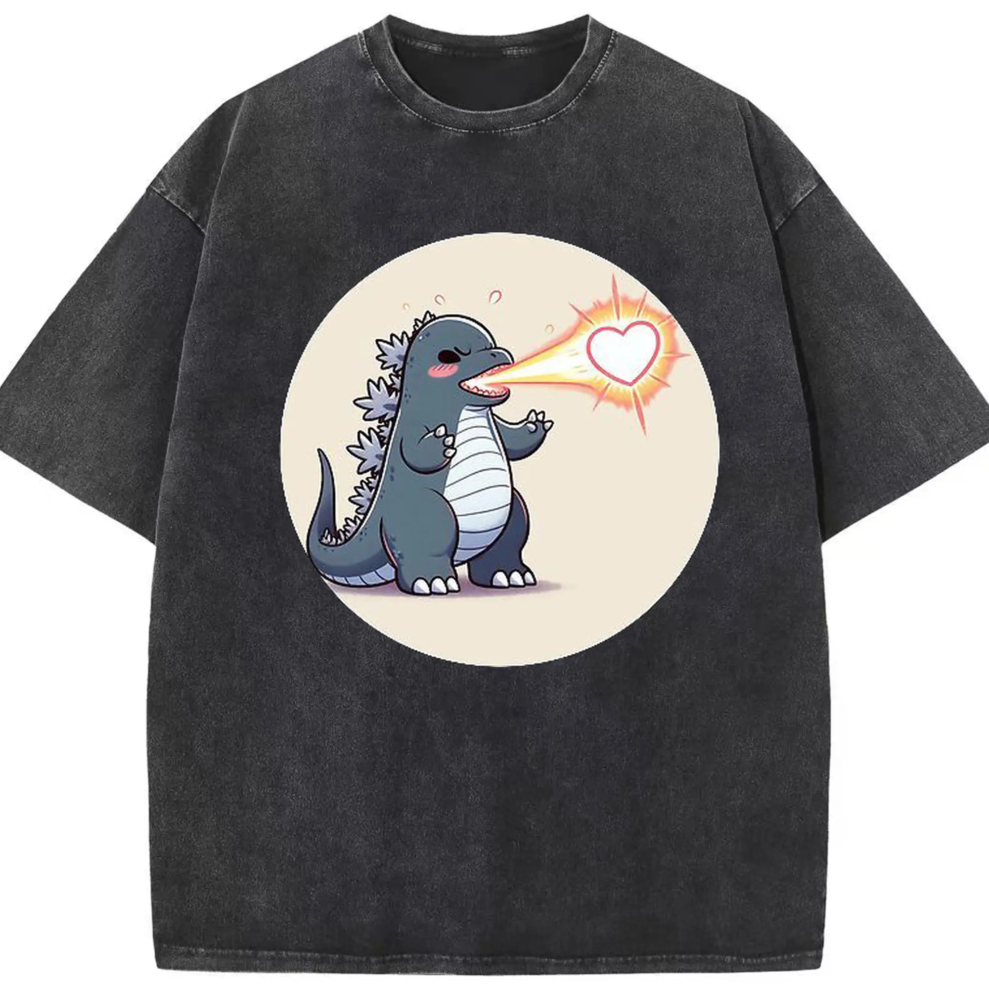 ゴジラ　 デフォルト - 綿100％ ヴィンテージ風 半袖Tシャツ ・ フロントプリント ・ 柔らか肌触り ・ 通気性 快適 ・ スポーツ カジュアル 外出用