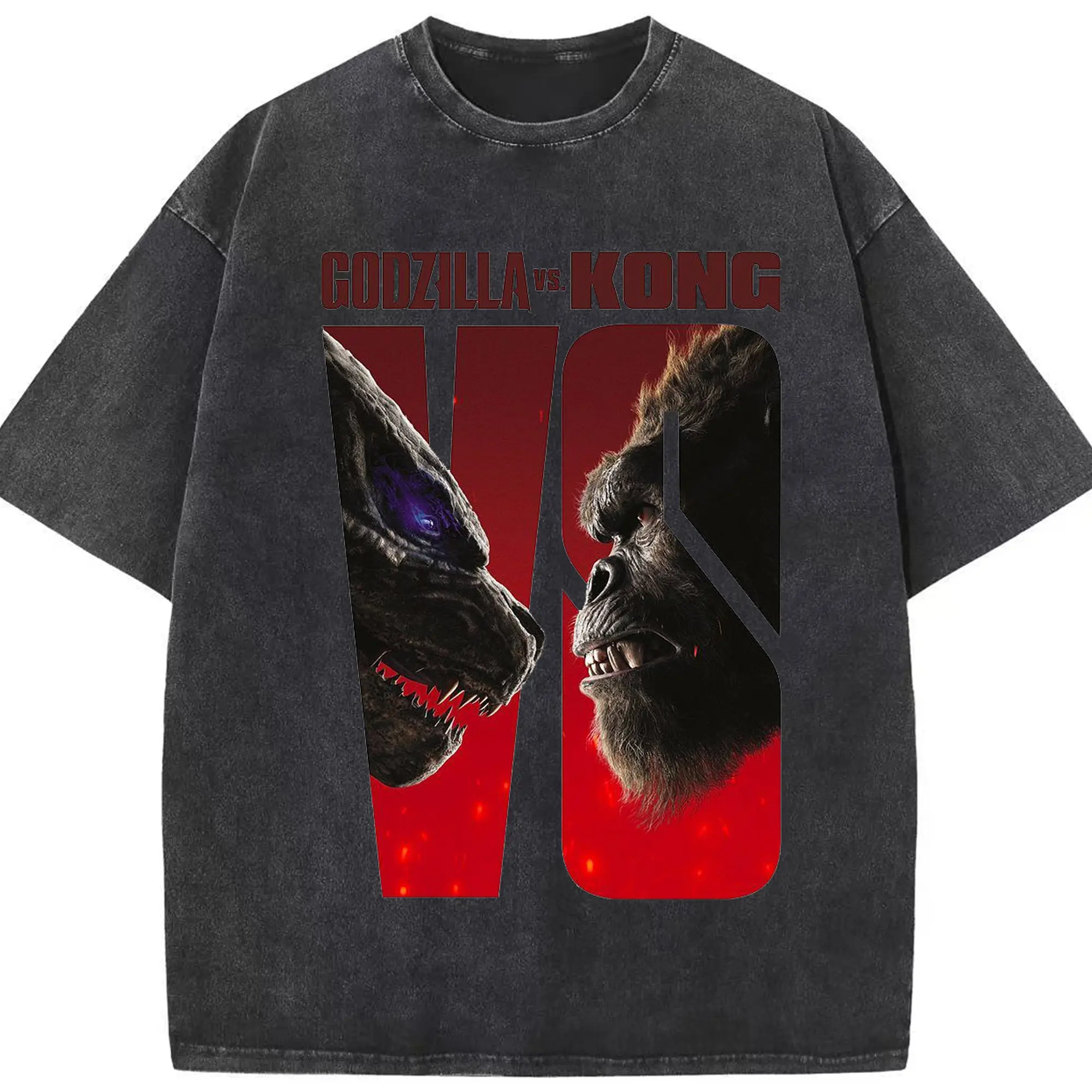 ゴジラ × コング 怪獣映画 怪獣バトル - 綿100％ ヴィンテージ風 半袖Tシャツ ・ フロントプリント ・ 柔らか肌触り ・ 通気性 快適 ・ スポーツ カジュアル 外出用