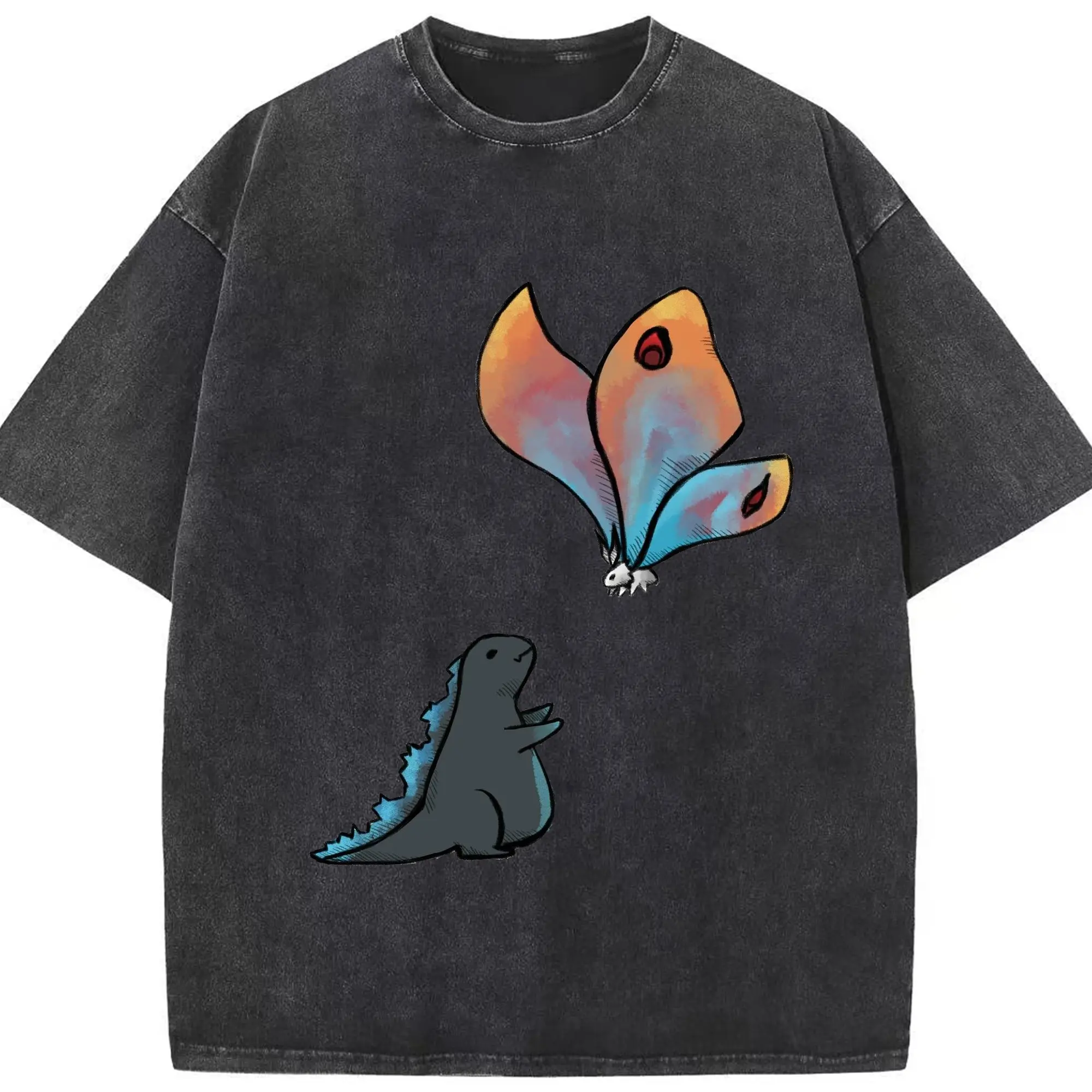 ゴジラとモスラ ゴジラの進化 ゴジラの足音 - 綿100％ ヴィンテージ風 半袖Tシャツ ・ フロントプリント ・ 柔らか肌触り ・ 通気性 快適 ・ スポーツ カジュアル 外出用