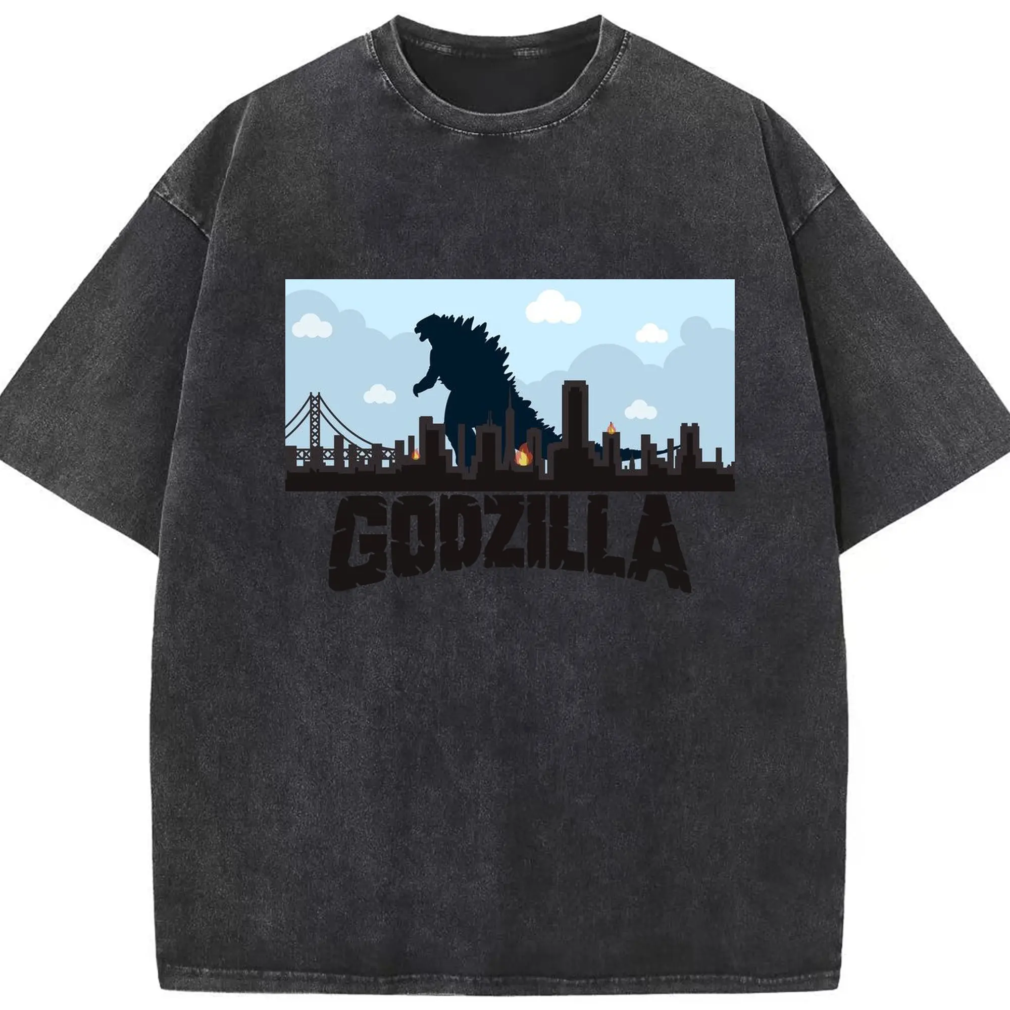 ゴジラ ゴジラ名シーン - 綿100％ ヴィンテージ風 半袖Tシャツ ・ フロントプリント ・ 柔らか肌触り ・ 通気性 快適 ・ スポーツ カジュアル 外出用